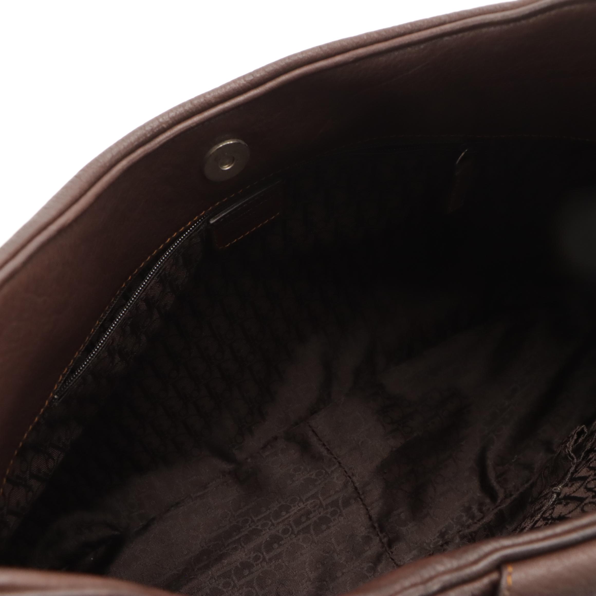 Christian Dior Gaucho Saddle Bag in Distressed Brown Leather with Tan Accents