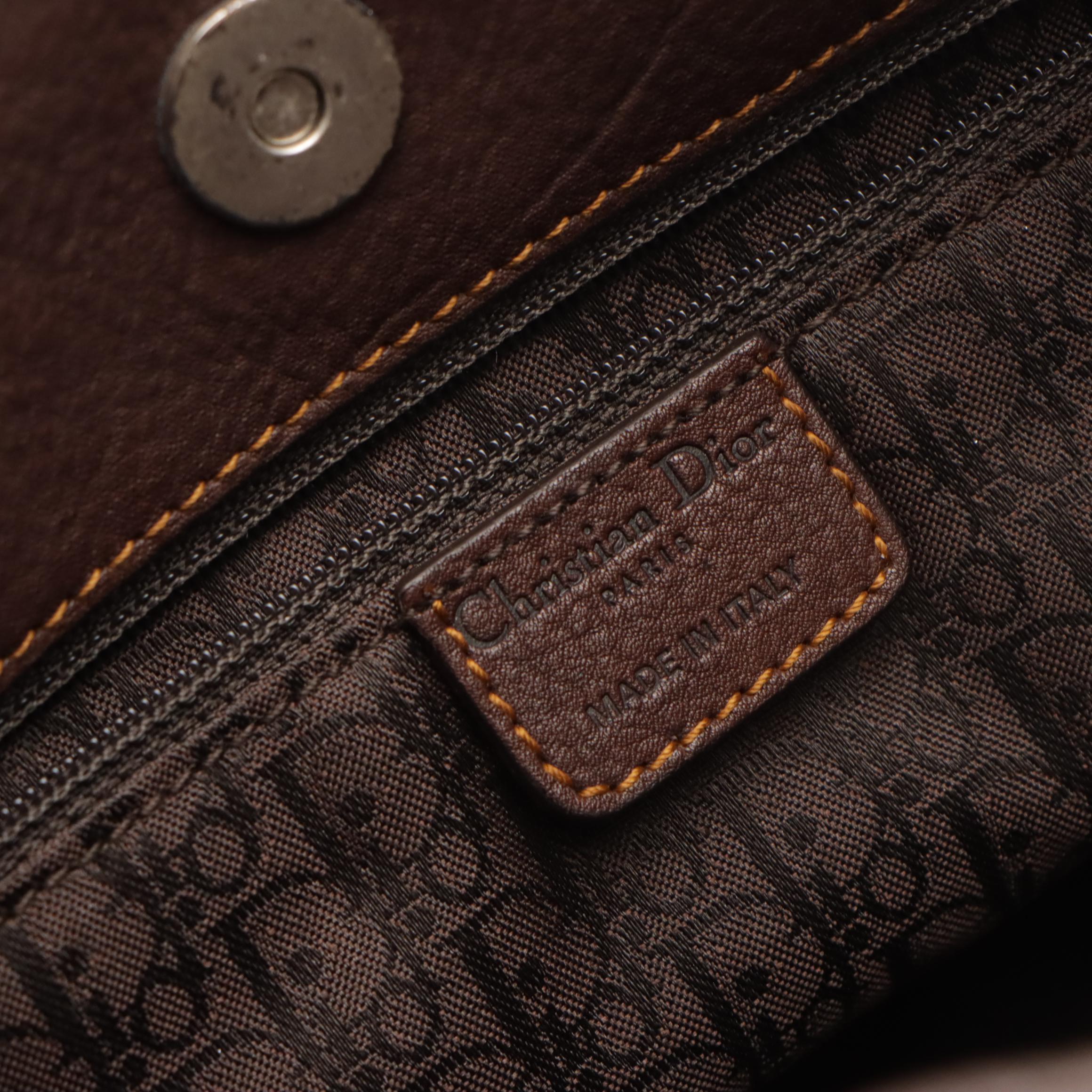 Christian Dior Gaucho Saddle Bag in Distressed Brown Leather with Tan Accents