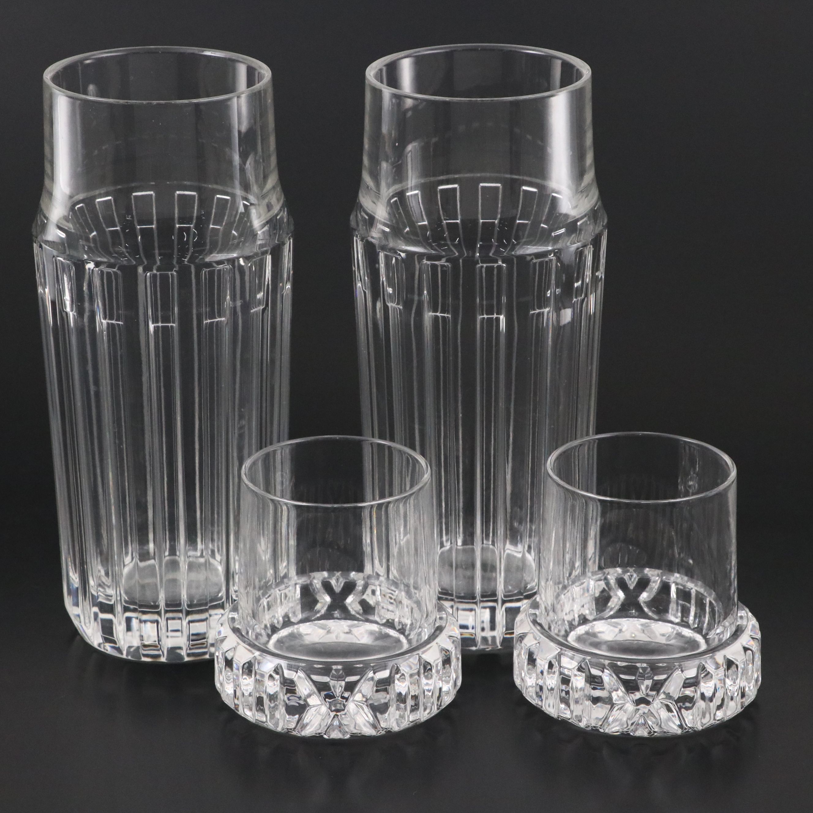 Tiffany & Co. "Atlas" Crystal Bedside Carafes and Tumbler Sets