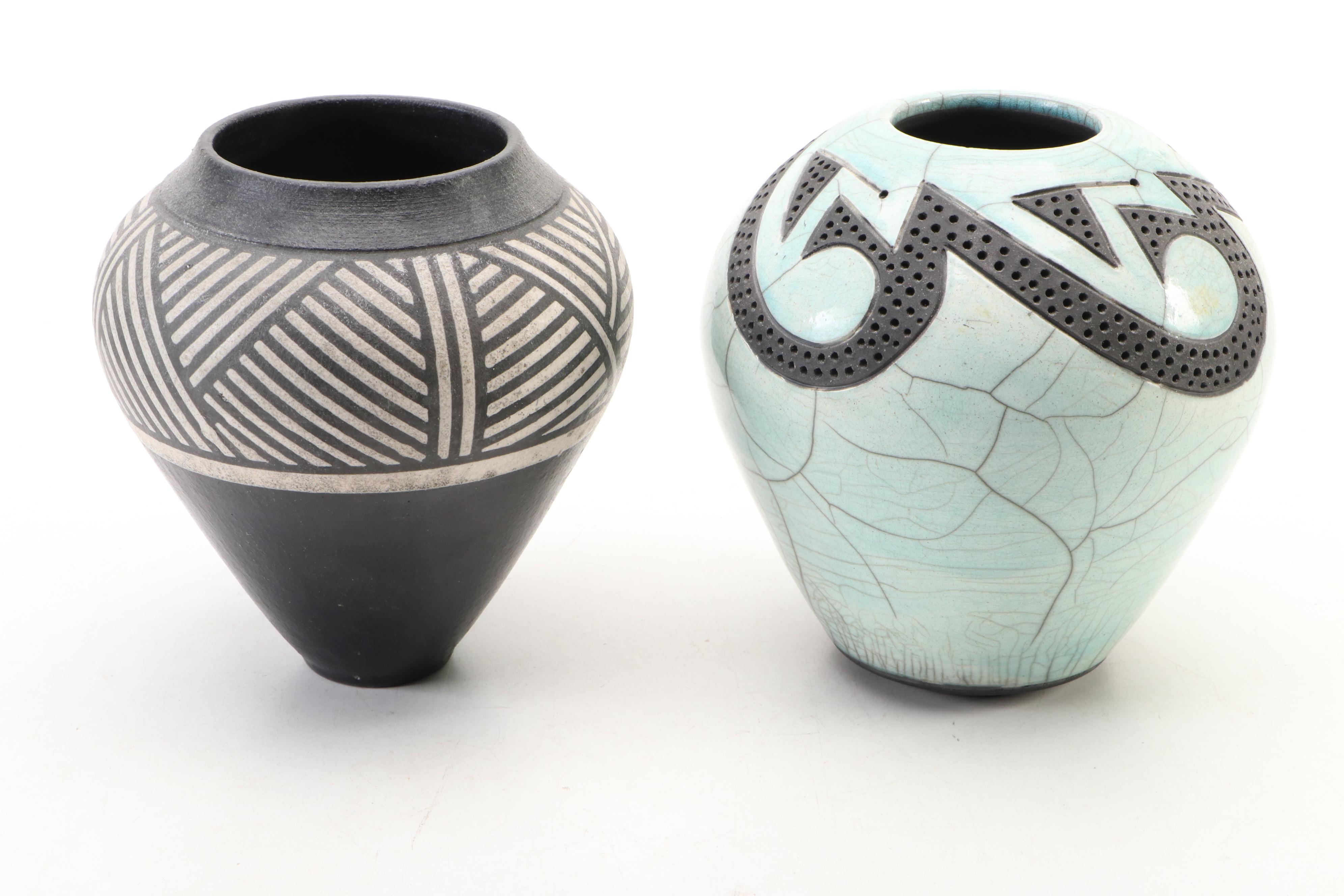 Sauri Warli Style Friendship Vase with Other Art Pottery Vessels