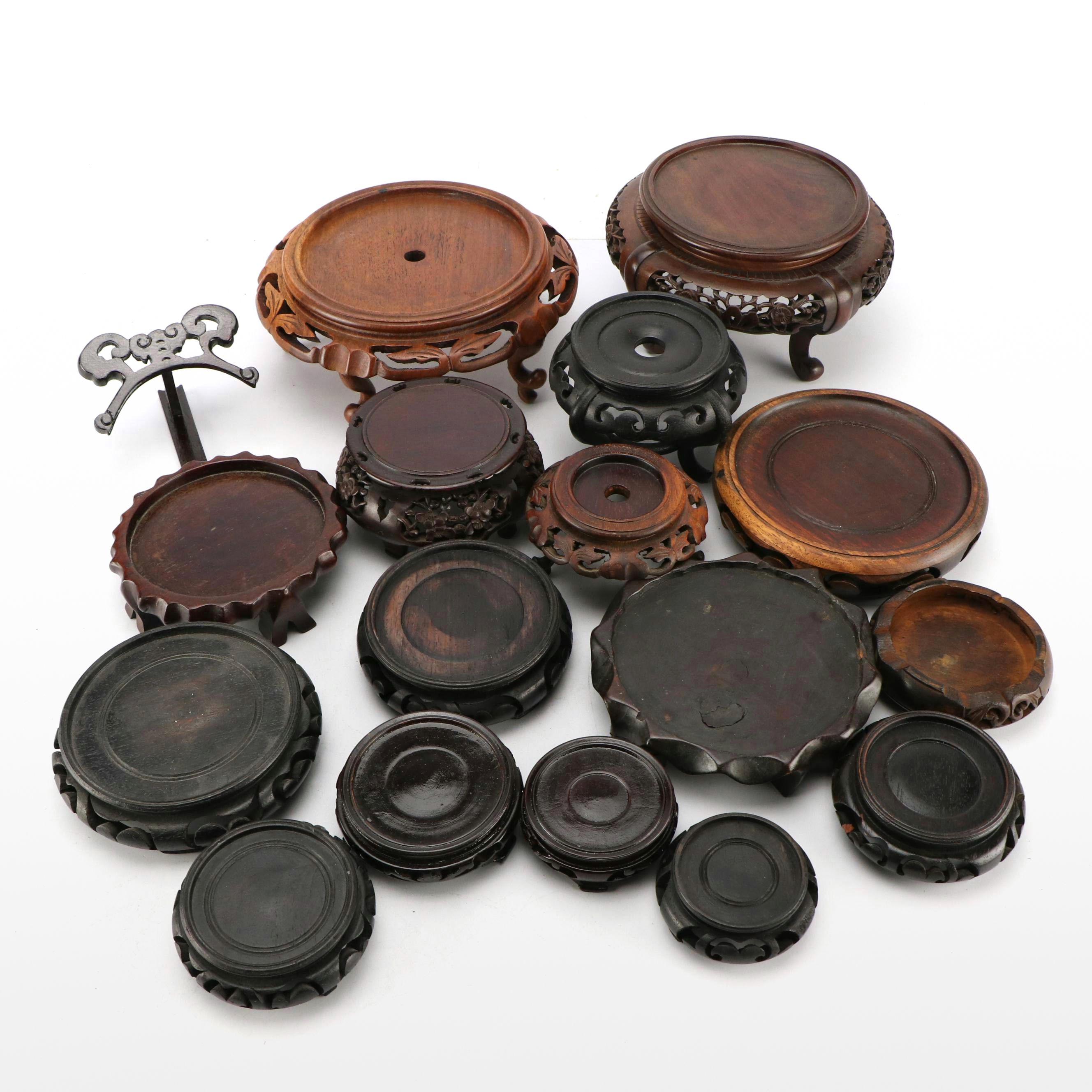 Chinese Hand-Carved Wood Decorative Vase, Lamp and Planter Stands