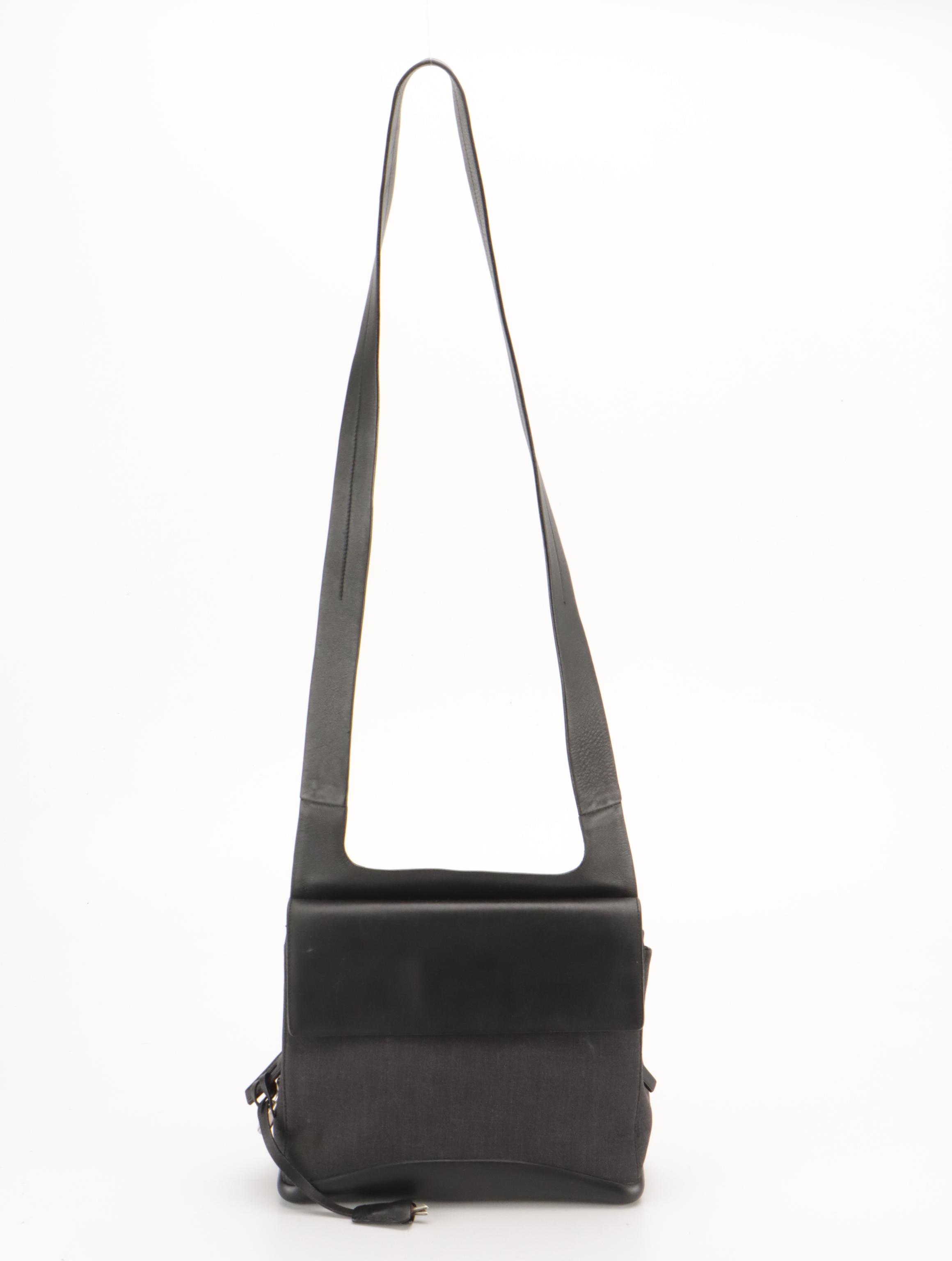 Prada Crossbody Messenger Bag in Charcoal Canvas and Black Calfskin Leather