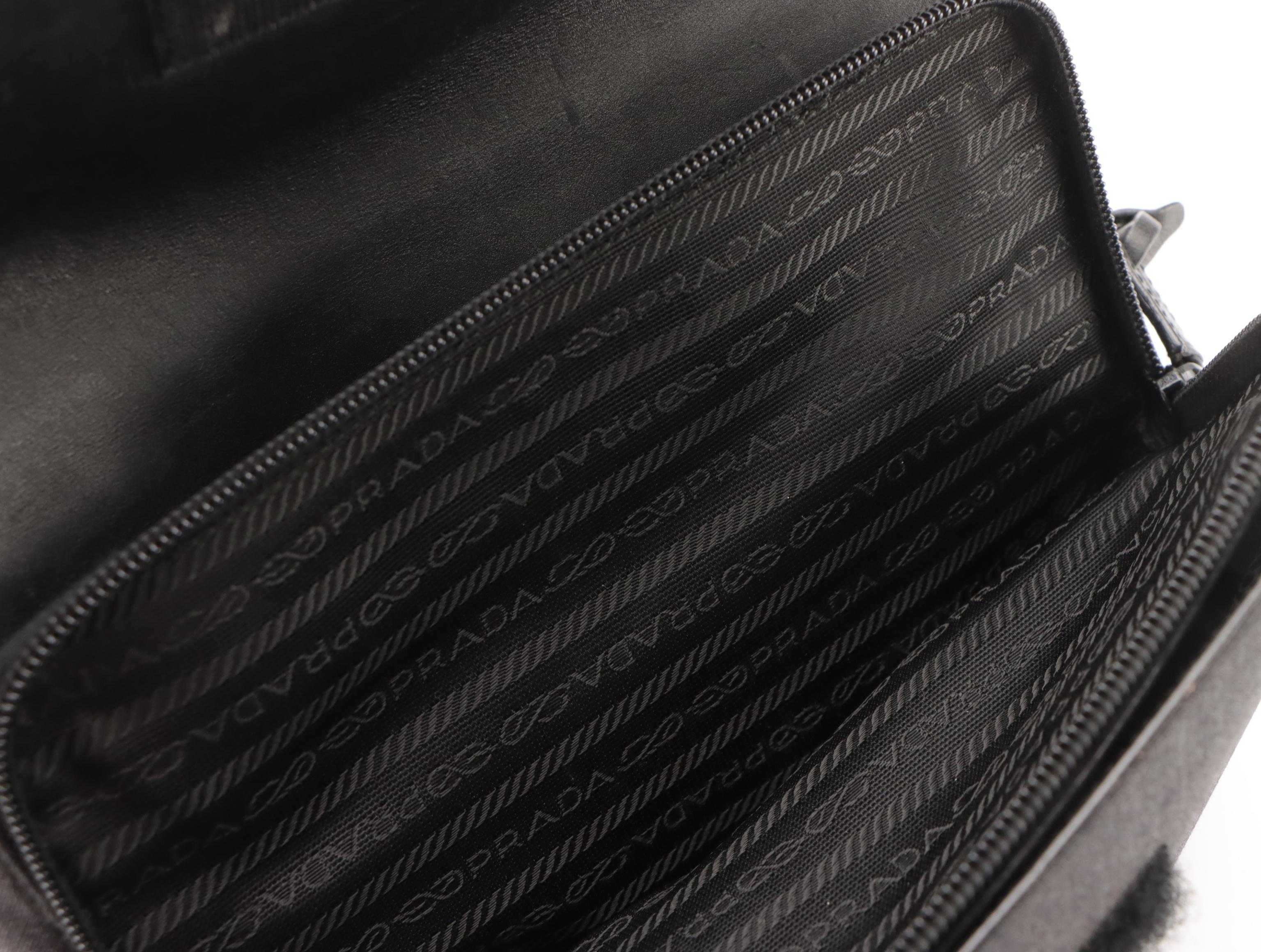 Prada Crossbody Messenger Bag in Charcoal Canvas and Black Calfskin Leather