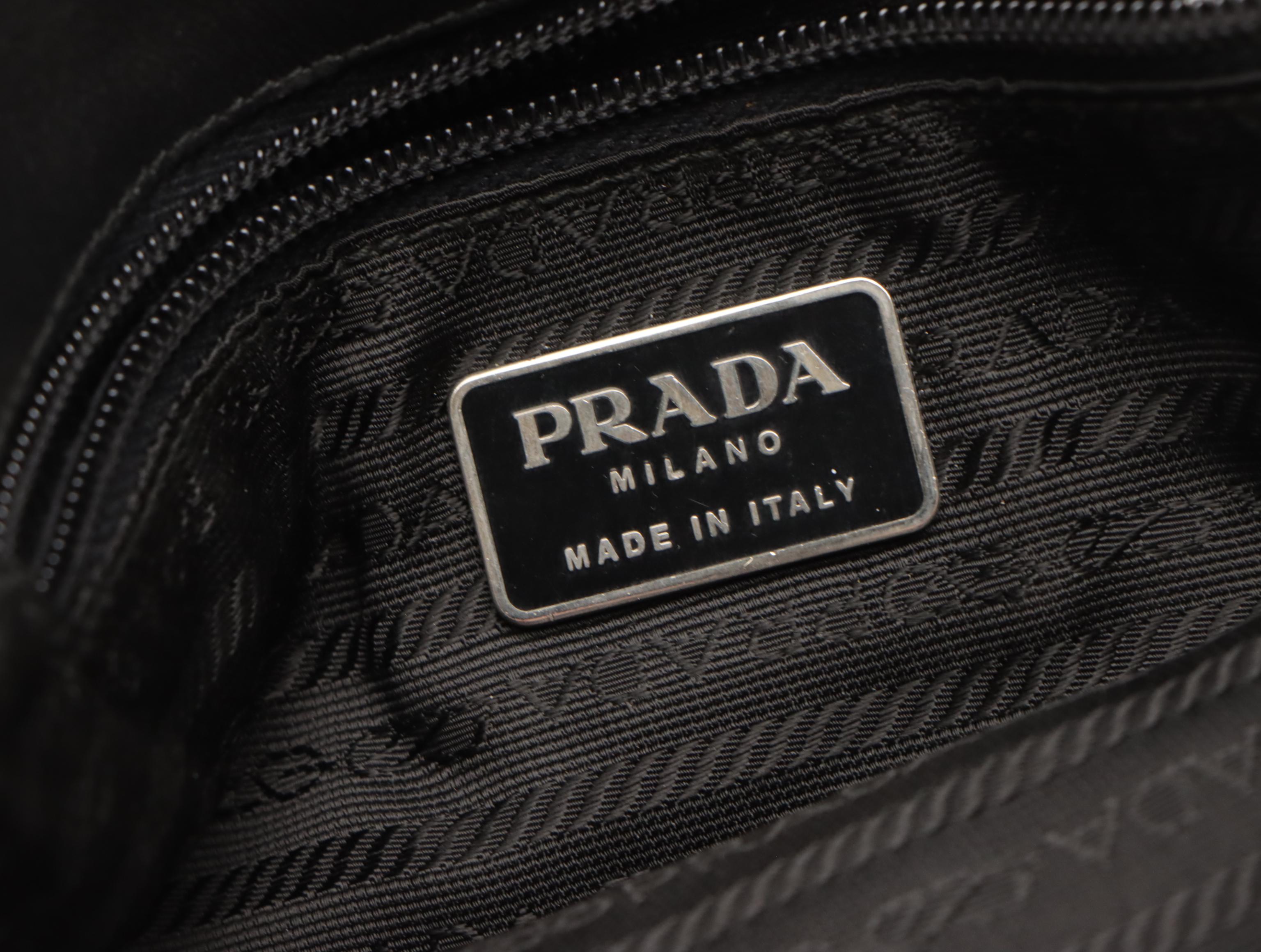 Prada Crossbody Messenger Bag in Charcoal Canvas and Black Calfskin Leather