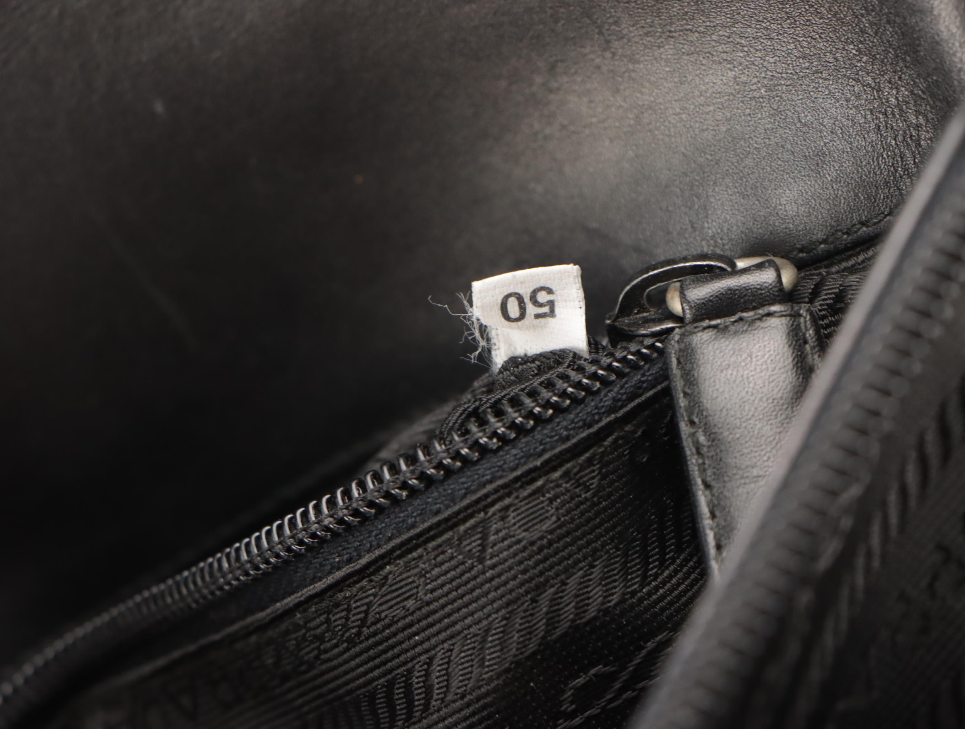 Prada Crossbody Messenger Bag in Charcoal Canvas and Black Calfskin Leather