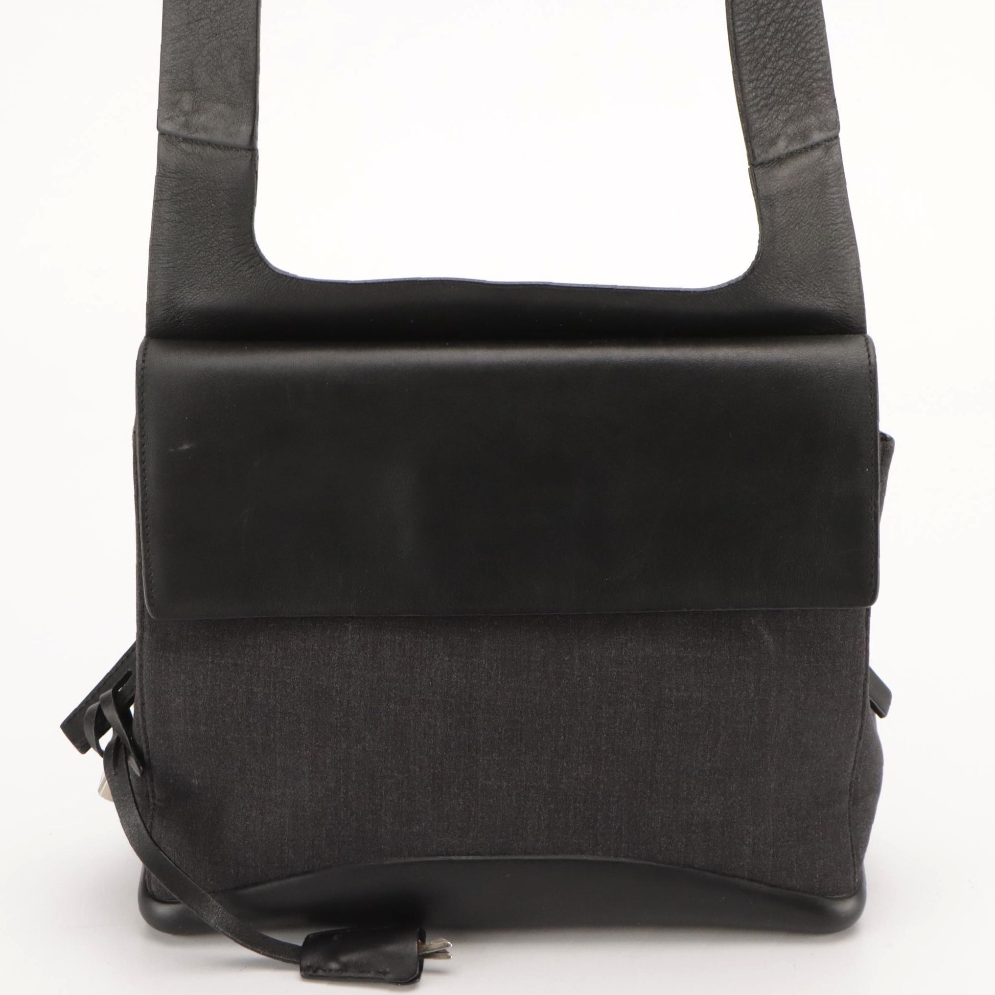 Prada Crossbody Messenger Bag in Charcoal Canvas and Black Calfskin Leather