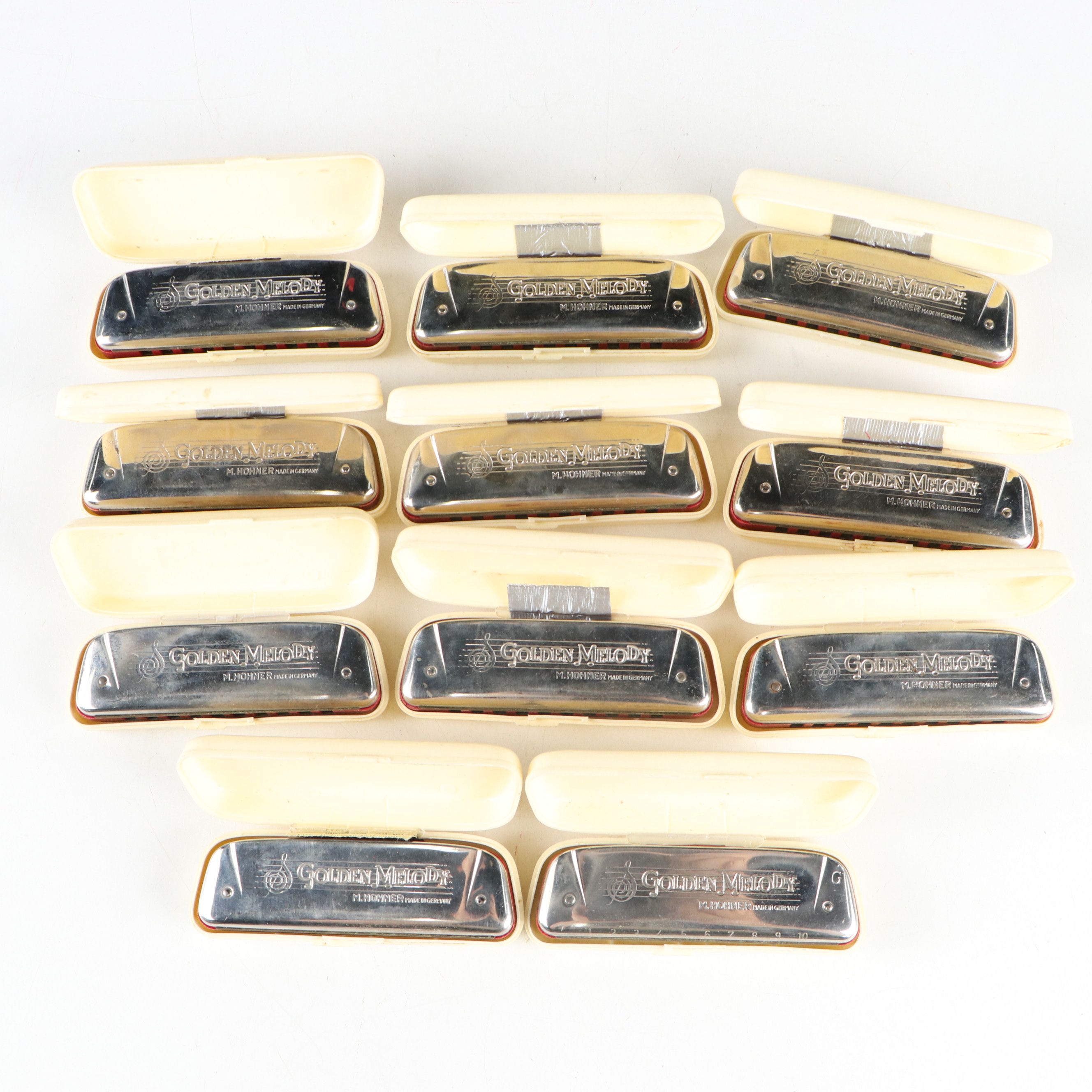 German M. Hohner "Golden Melody" Metal and Resin Harmonicas