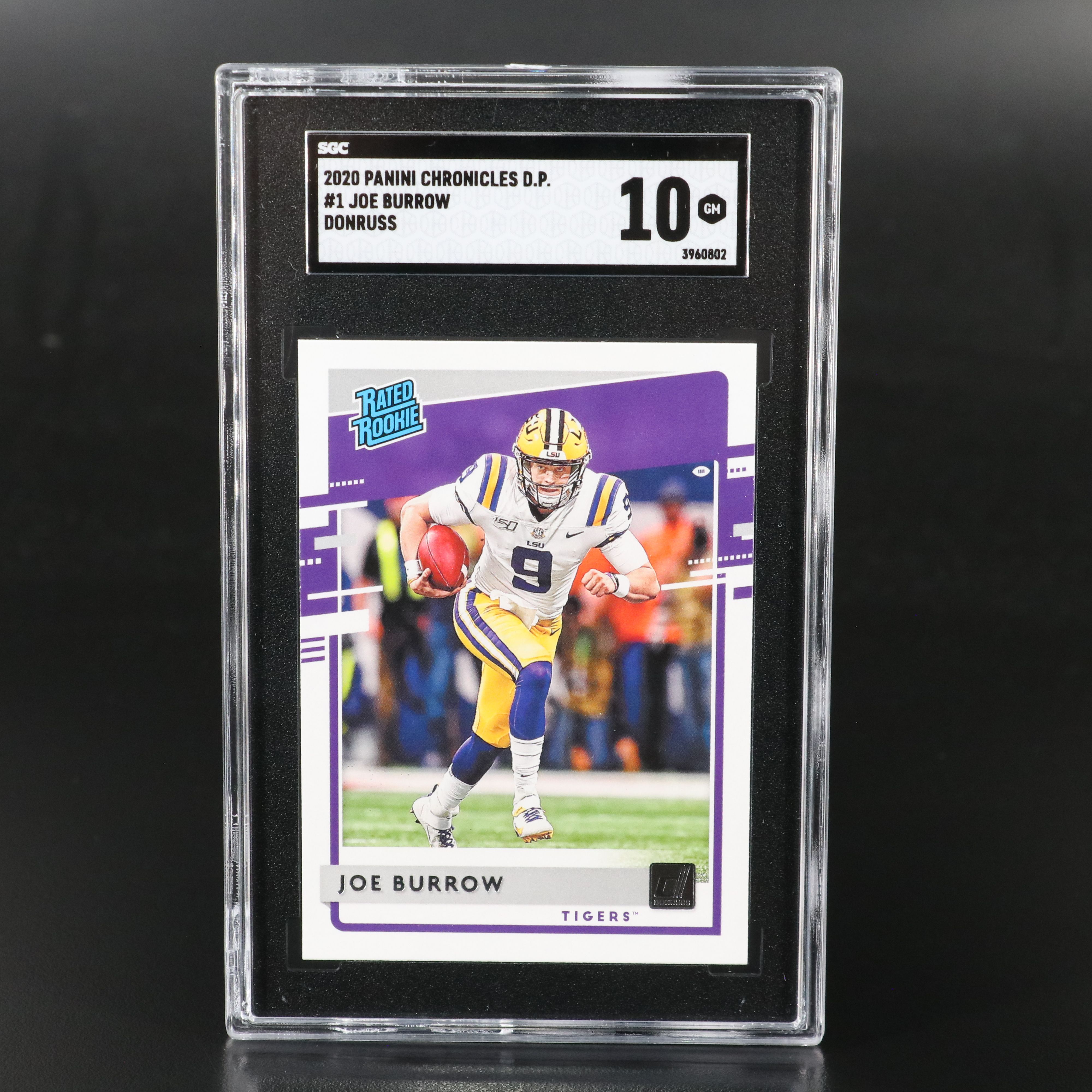 2020 Chronicles Draft Picks Joe Burrow Donruss Rated Rookie Card Graded SGC 10
