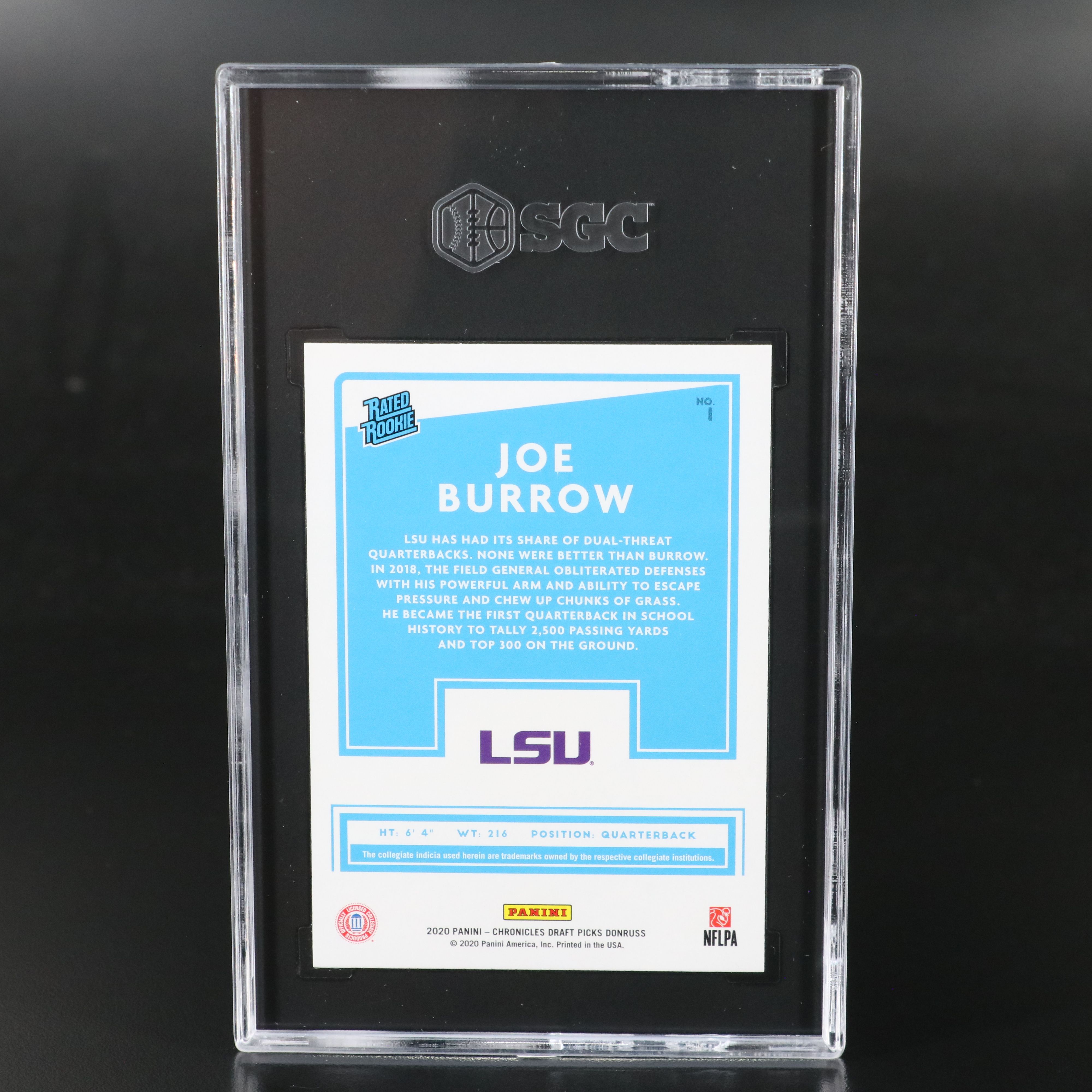 2020 Chronicles Draft Picks Joe Burrow Donruss Rated Rookie Card Graded SGC 10