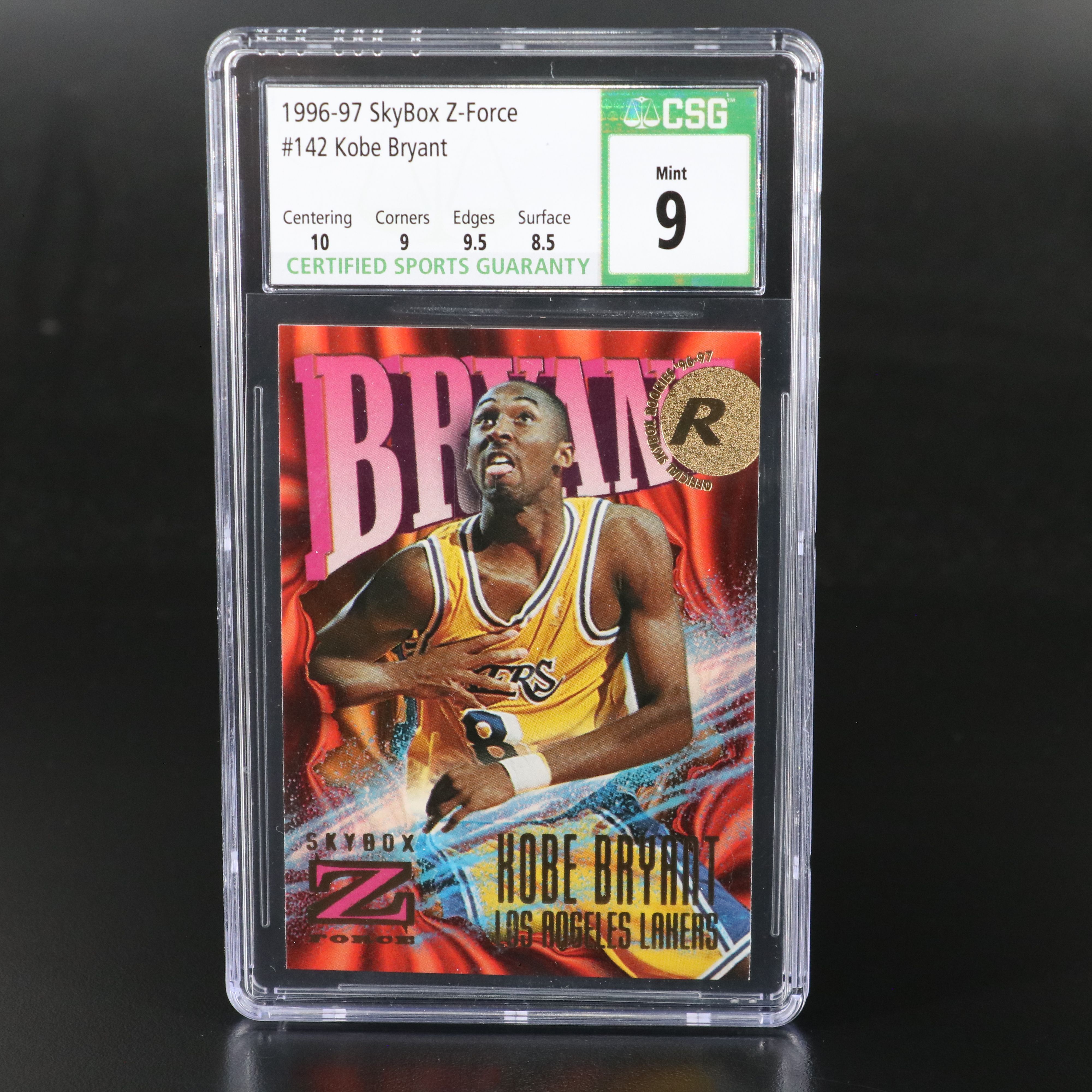 1996-97 Skybox Kobe Bryant Z-Force Los Angeles Lakers Rookie Card Graded CSG 9