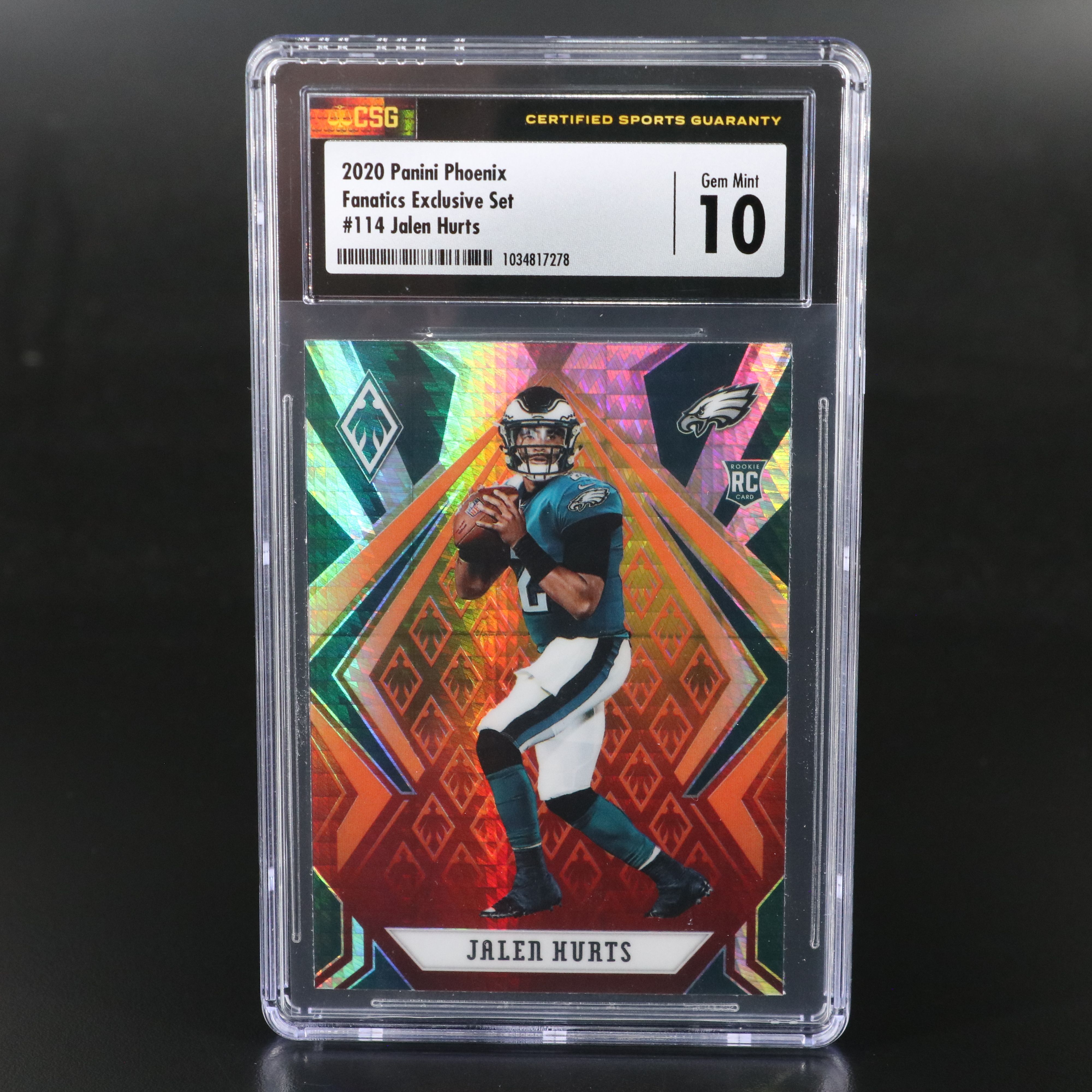 2020 Phoenix Jalen Hurts Fanatics Exclusive Set Rookie Card Graded CSG 10