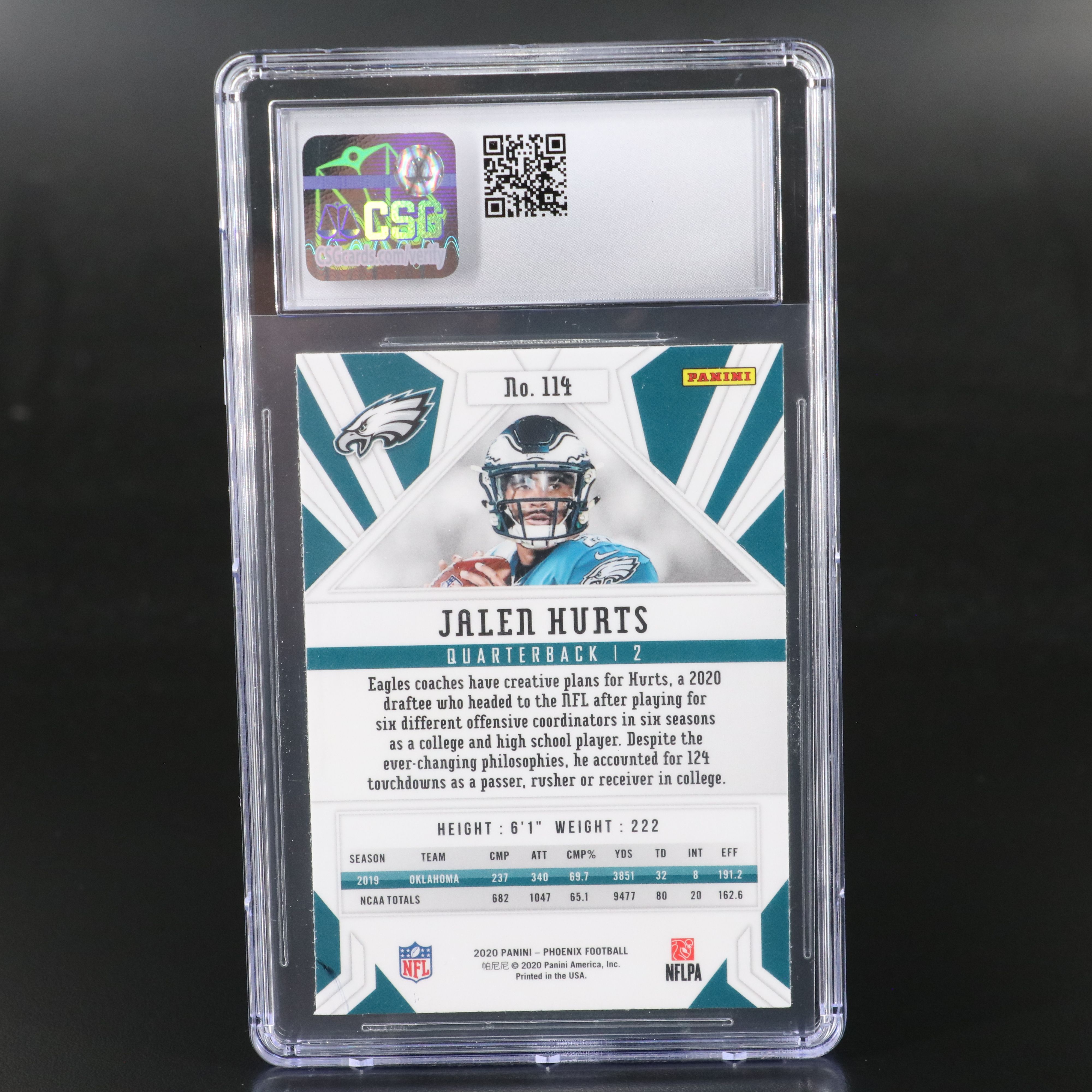 2020 Phoenix Jalen Hurts Fanatics Exclusive Set Rookie Card Graded CSG 10