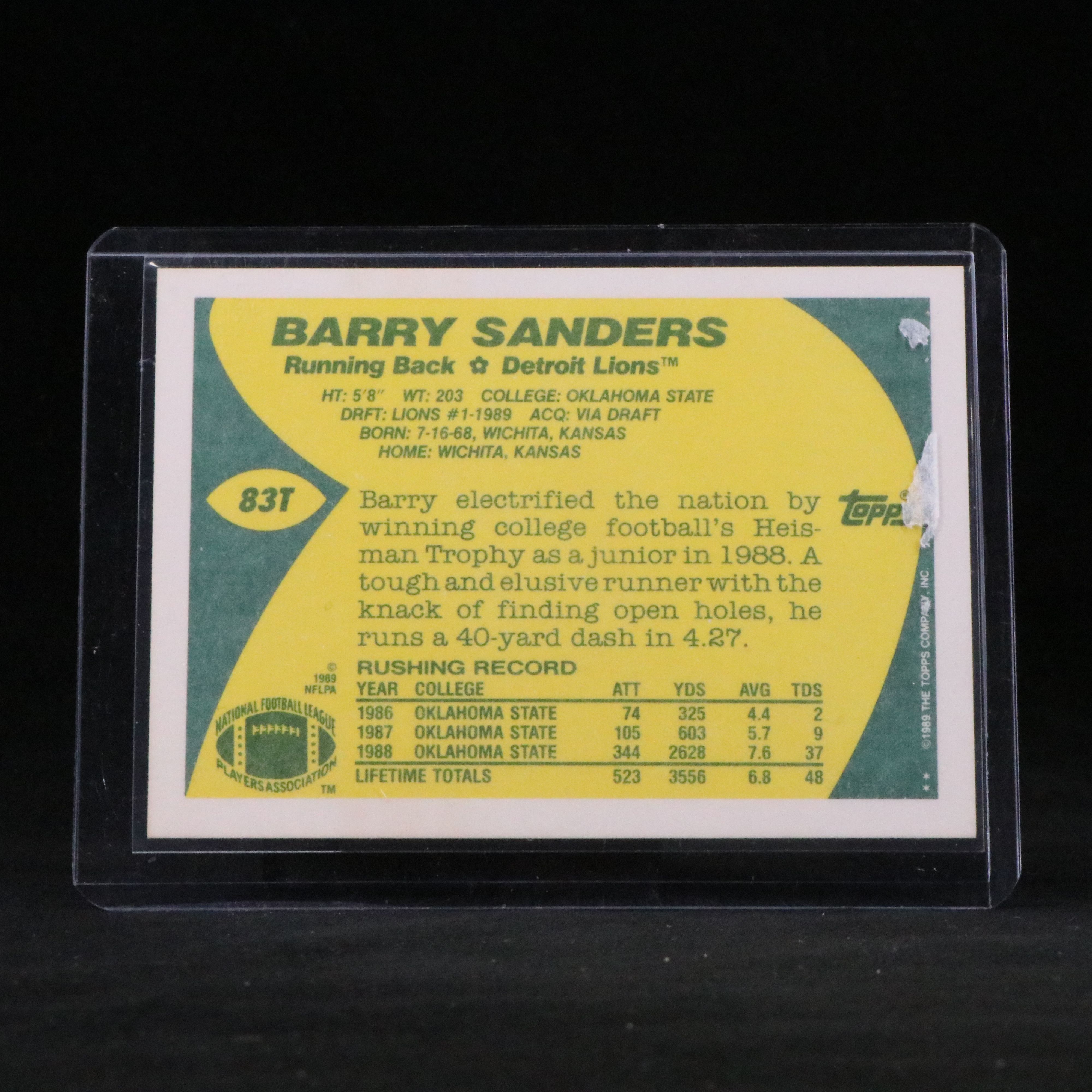 1989 Topps Traded Barry Sanders Detroit Lions Rookie Football Card