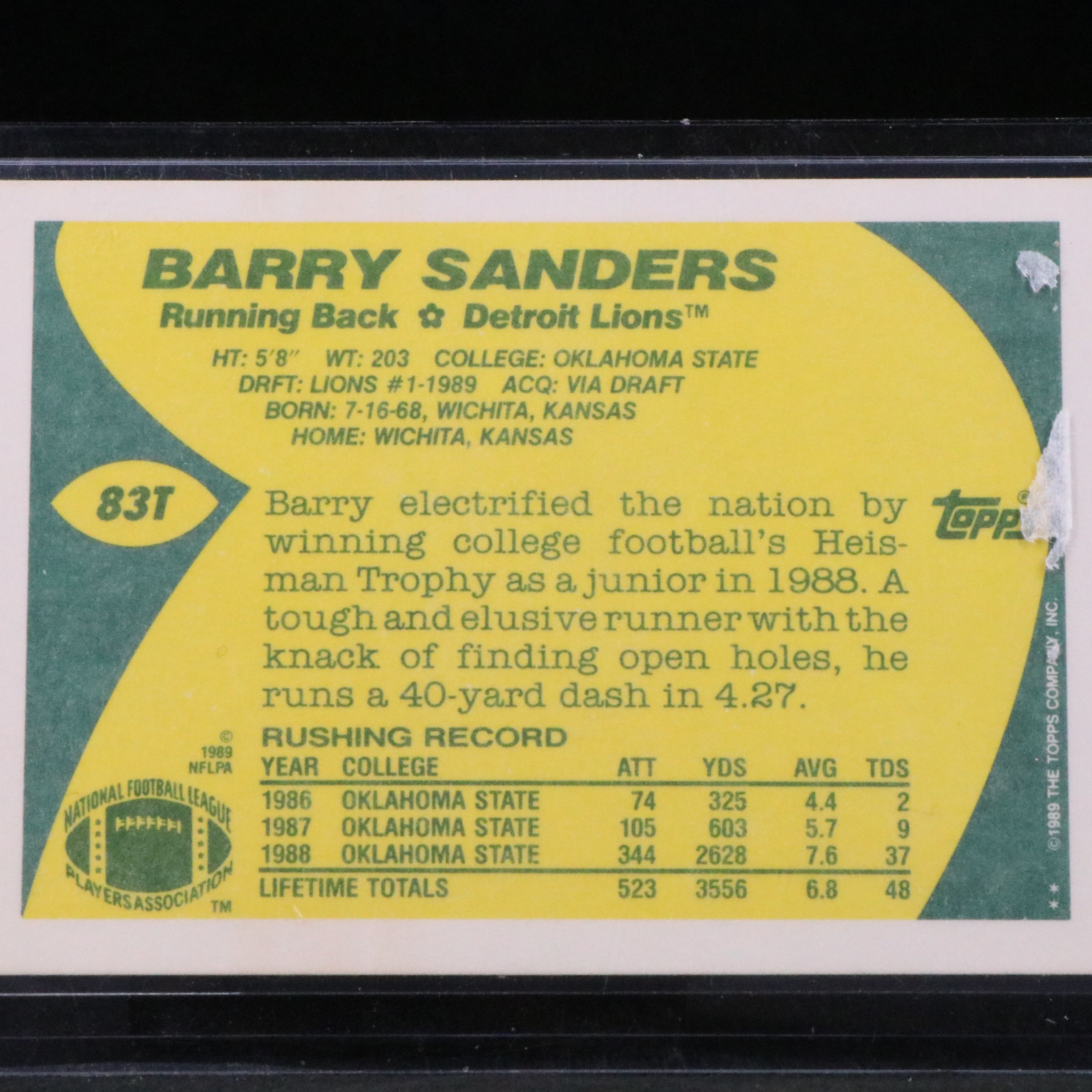 1989 Topps Traded Barry Sanders Detroit Lions Rookie Football Card