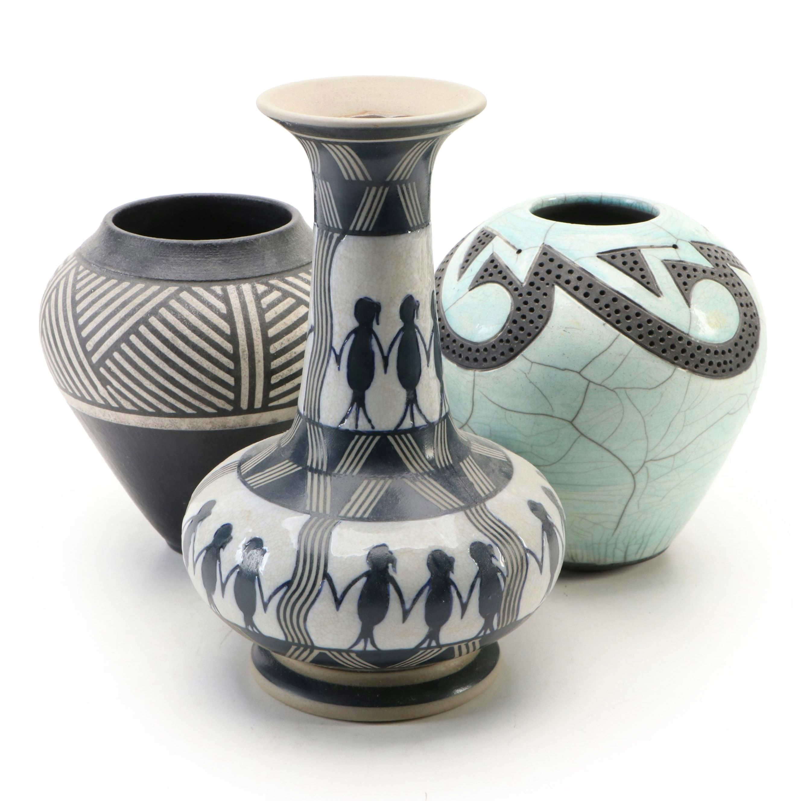 Sauri Warli Style Friendship Vase with Other Art Pottery Vessels