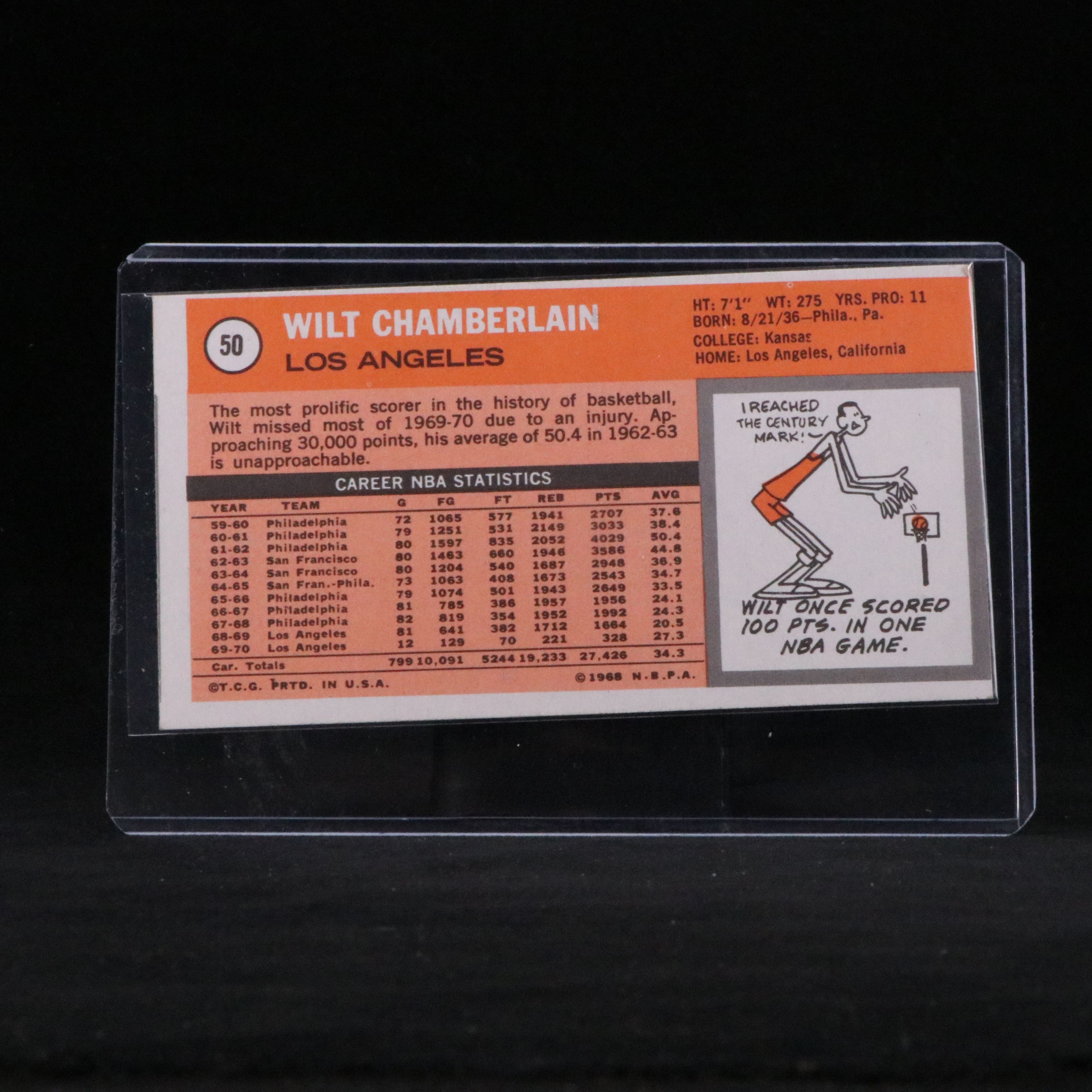 1970 Topps Wilt Chamberlain Los Angeles Lakers Basketball Card