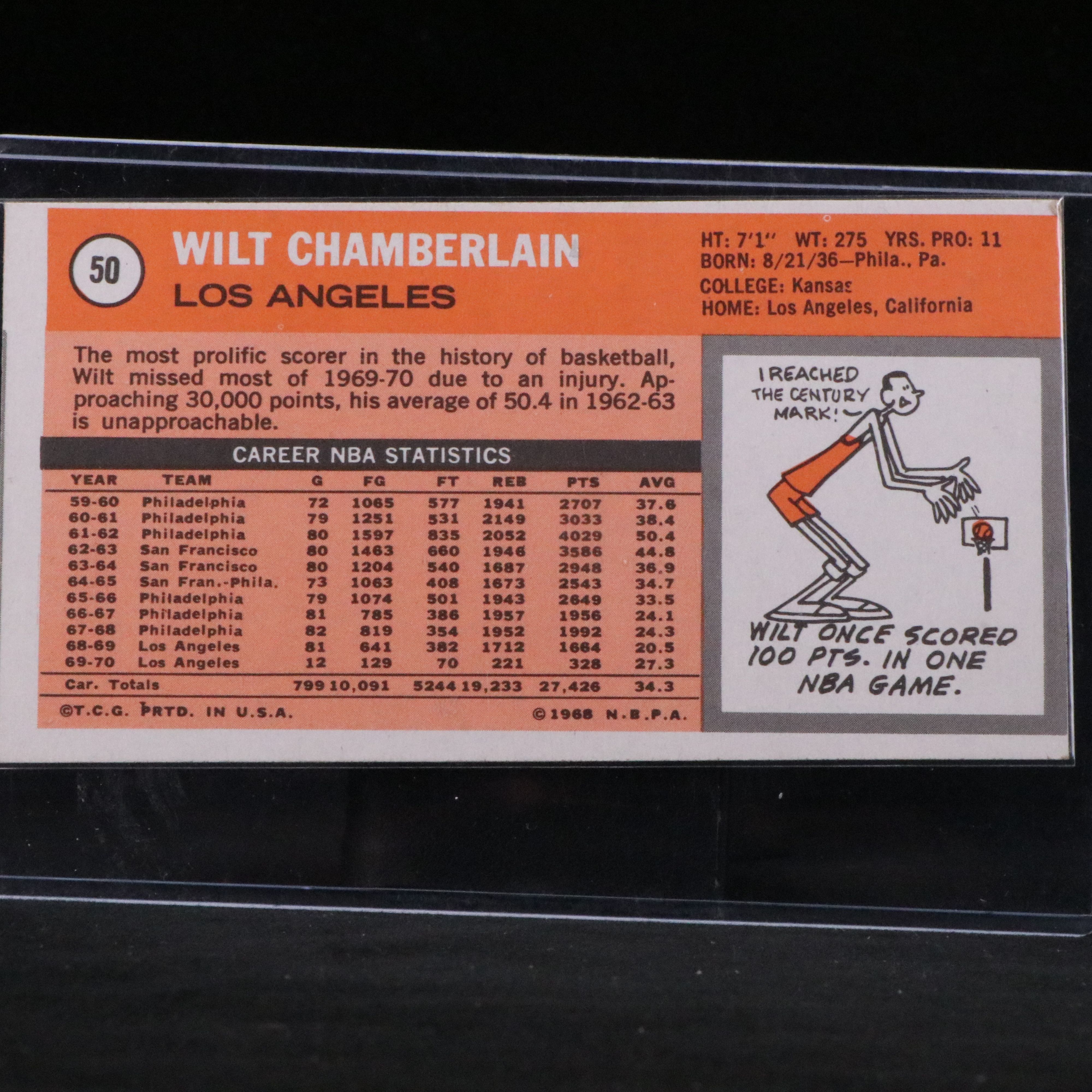 1970 Topps Wilt Chamberlain Los Angeles Lakers Basketball Card