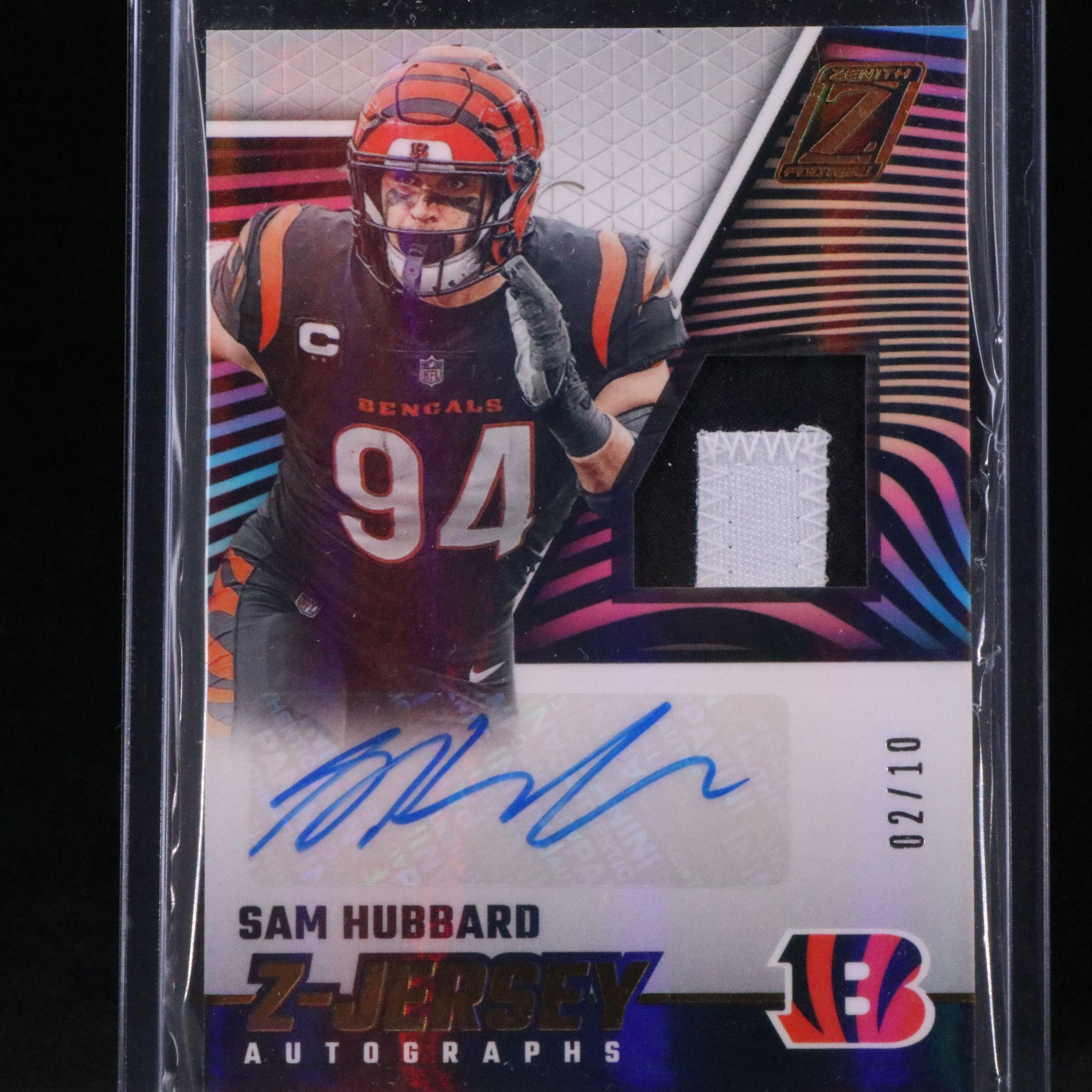 2023 Zenith Sam Hubbard Signed Relic Football Card No. 02/10
