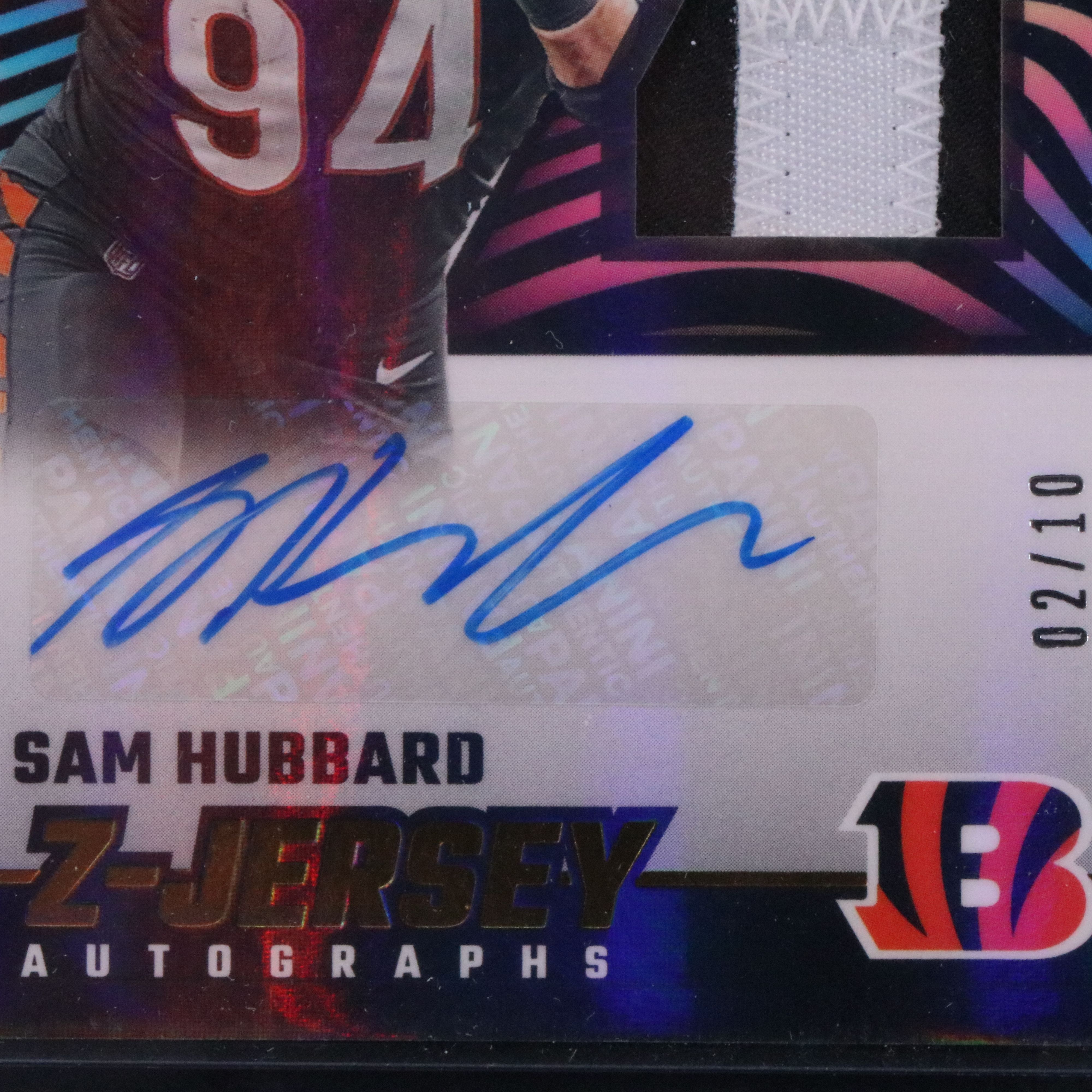 2023 Zenith Sam Hubbard Signed Relic Football Card No. 02/10