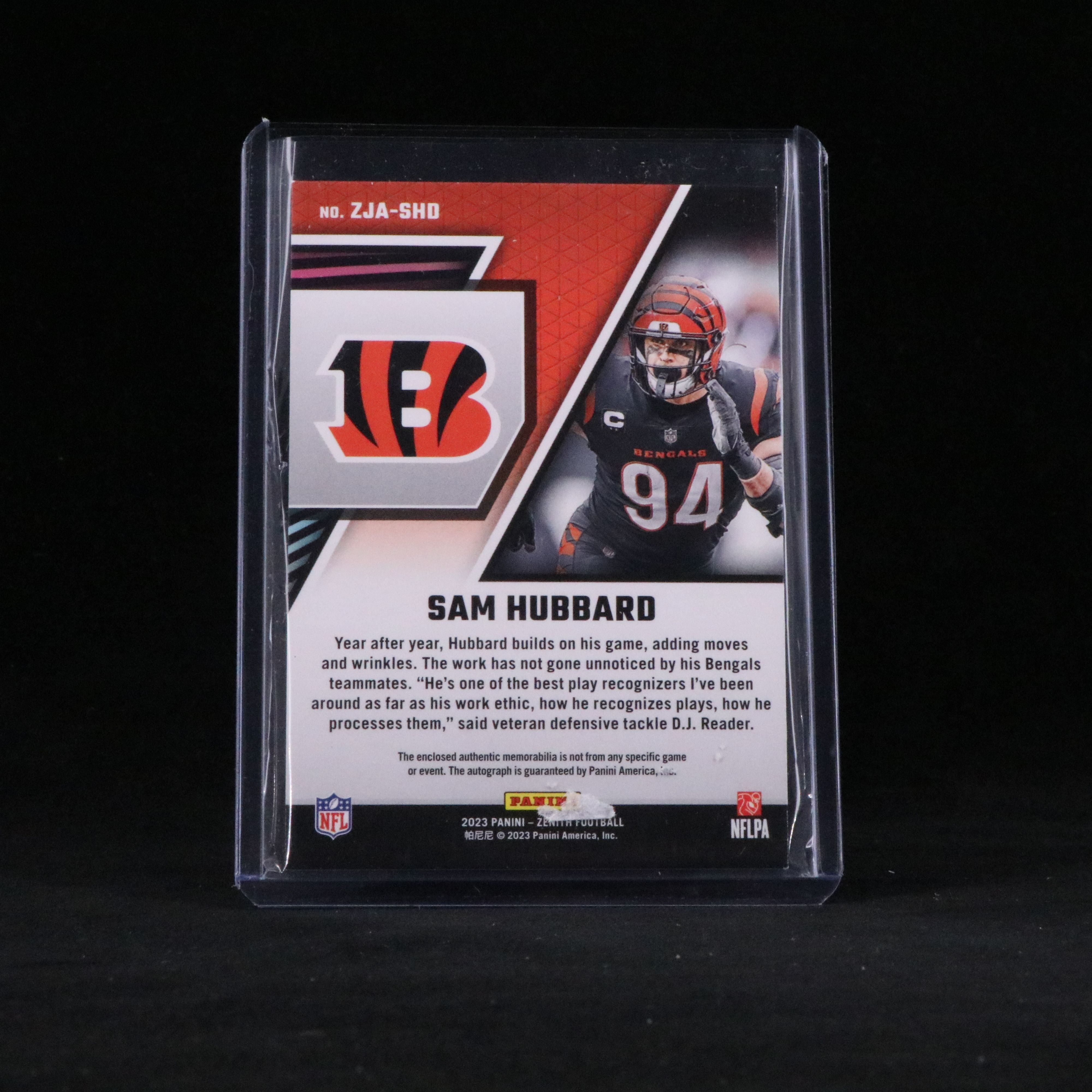 2023 Zenith Sam Hubbard Signed Relic Football Card No. 02/10