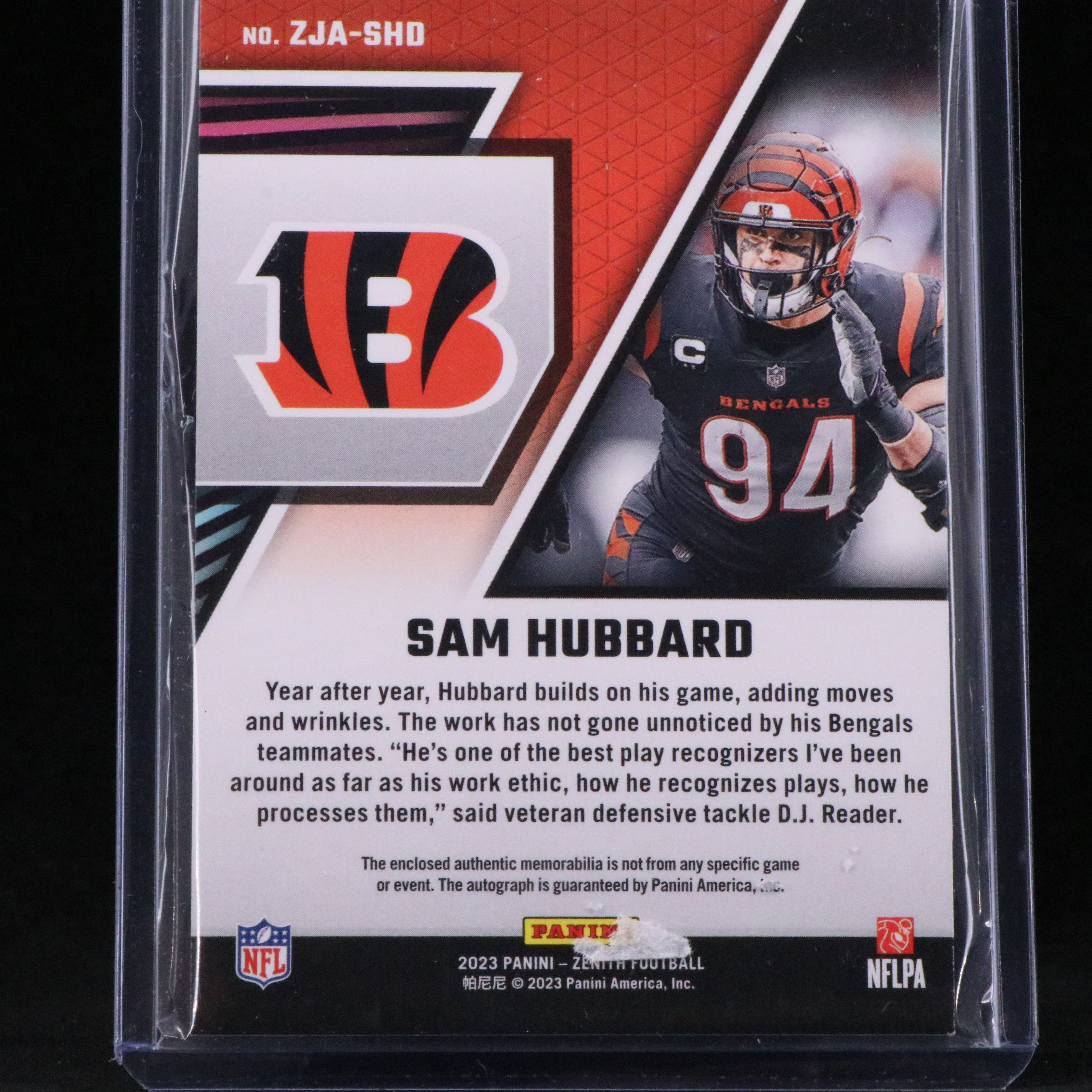 2023 Zenith Sam Hubbard Signed Relic Football Card No. 02/10