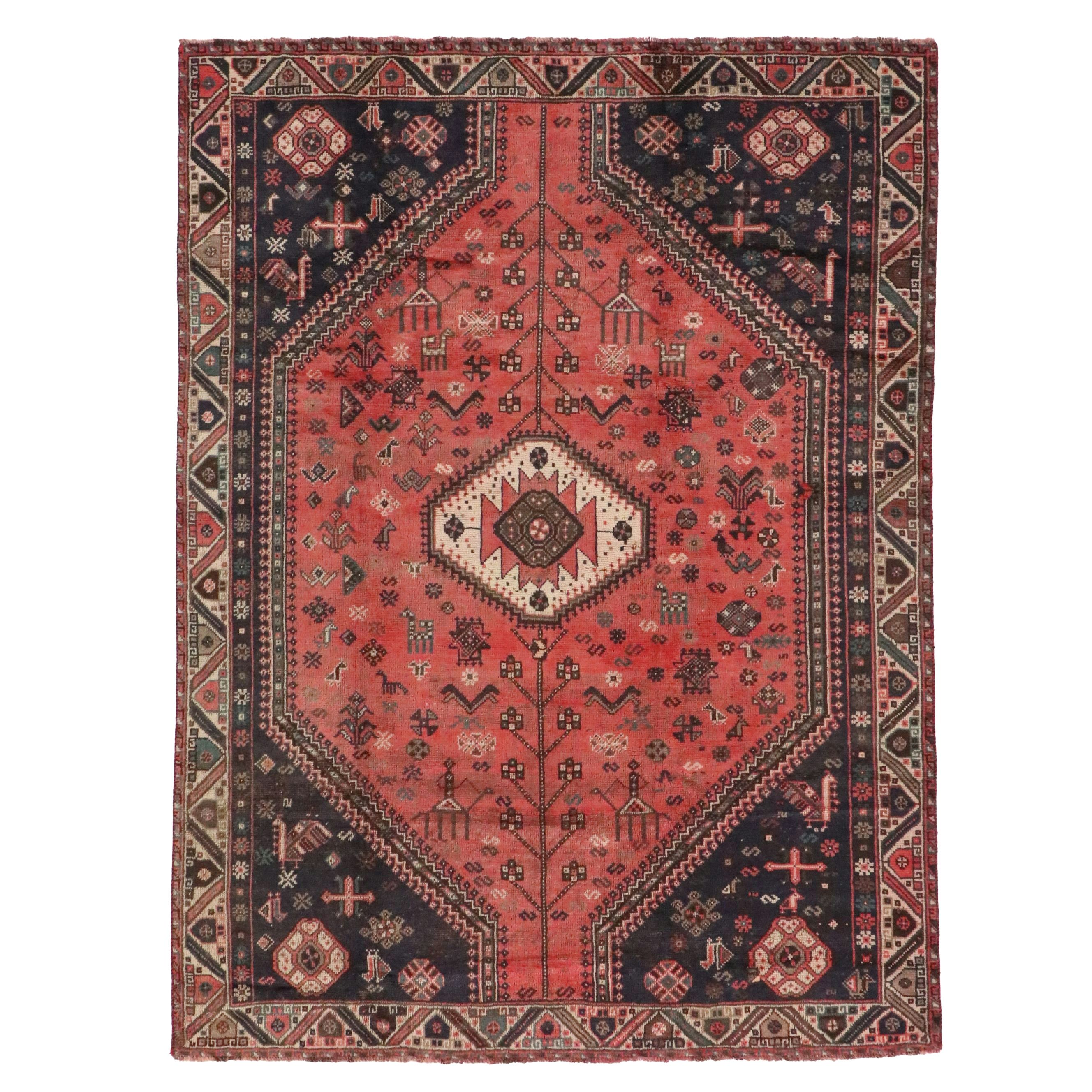 6'10 x 9'2 Hand-Knotted Persian Qashqai Area Rug