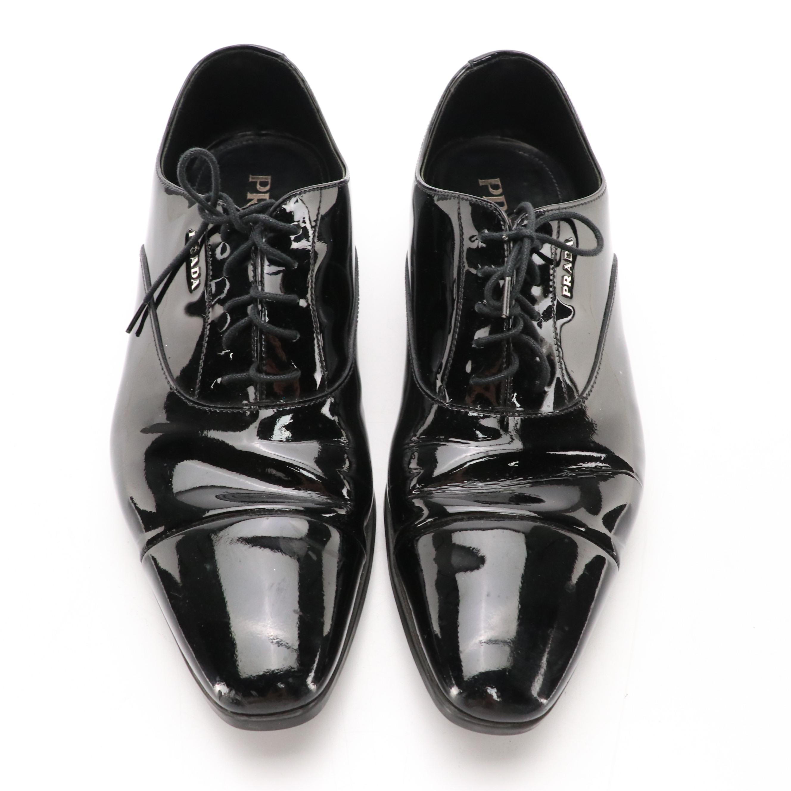 Men's Prada Black Patent Leather Lace-Up Oxford Dress Shoes