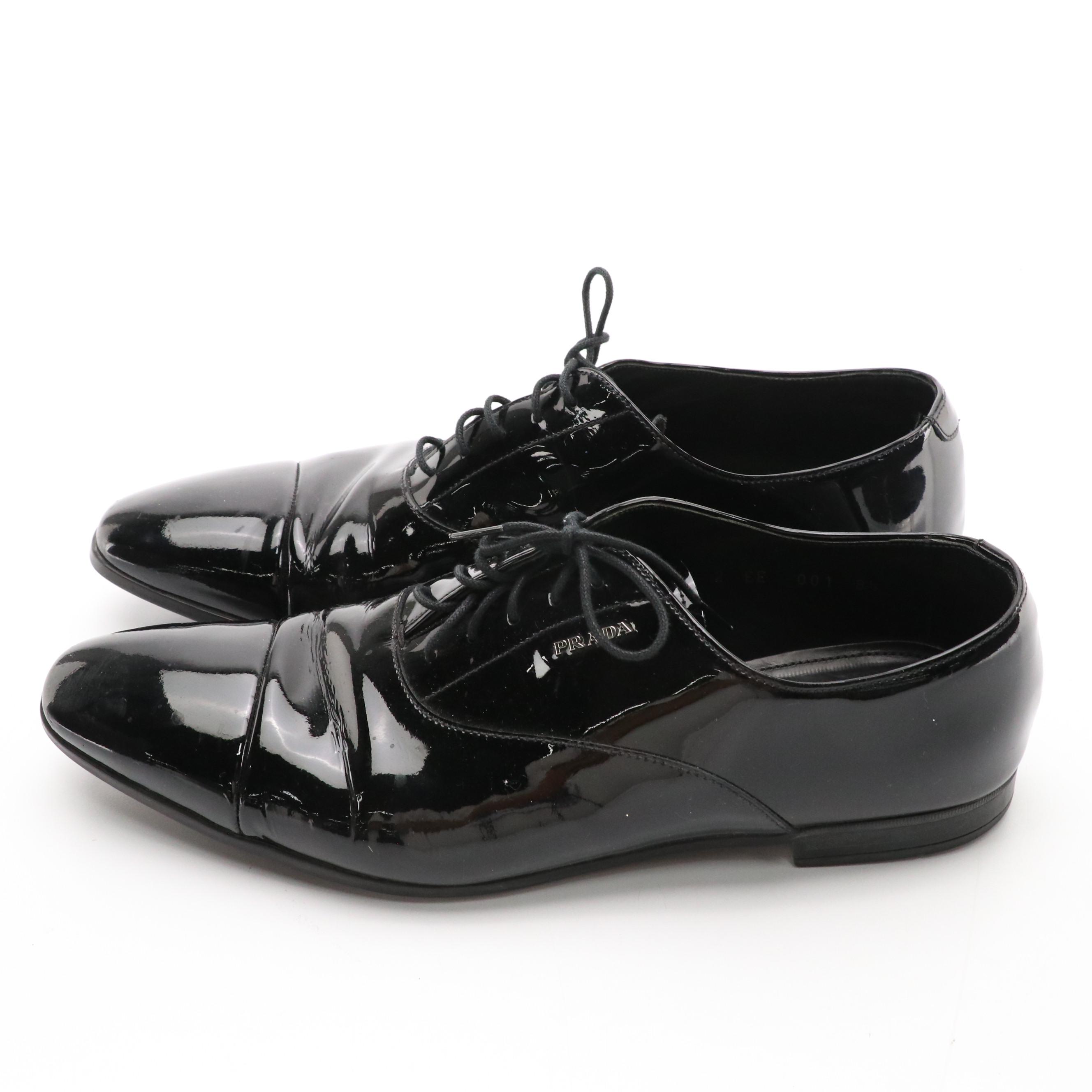 Men's Prada Black Patent Leather Lace-Up Oxford Dress Shoes