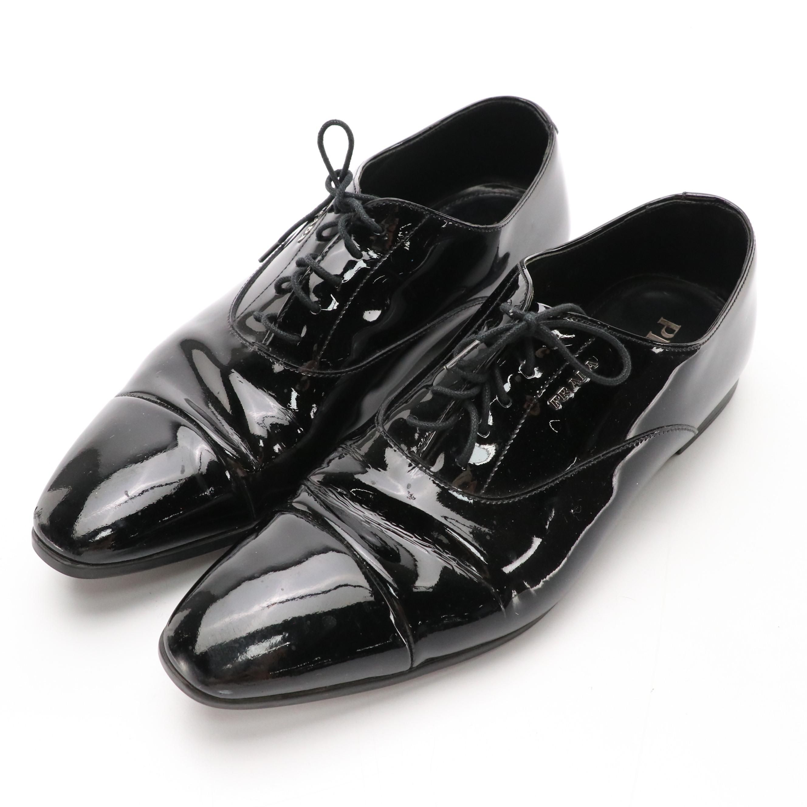 Men's Prada Black Patent Leather Lace-Up Oxford Dress Shoes