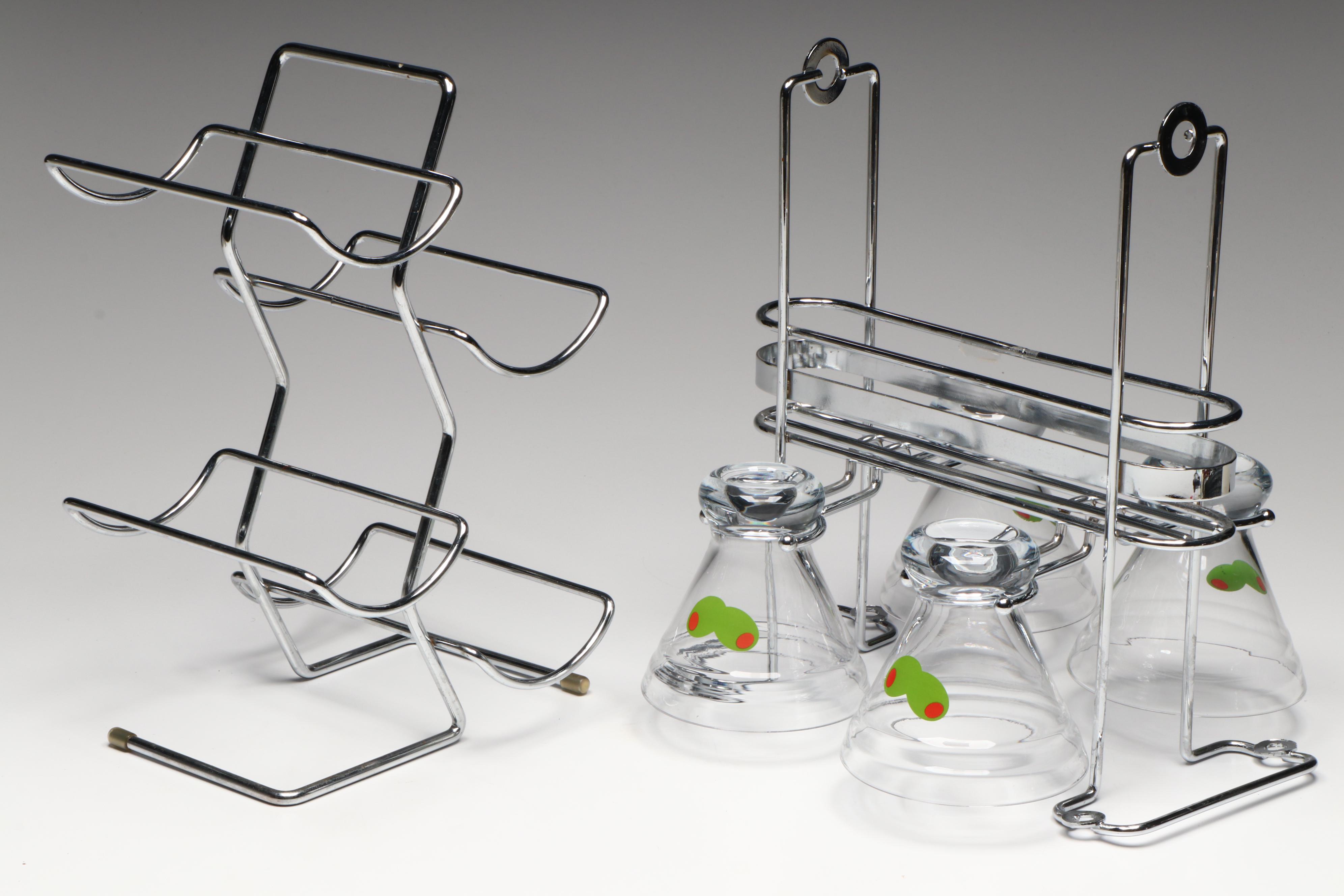 Martini Glasses with Caddy, Coasters, Wine Bottle Holder and More