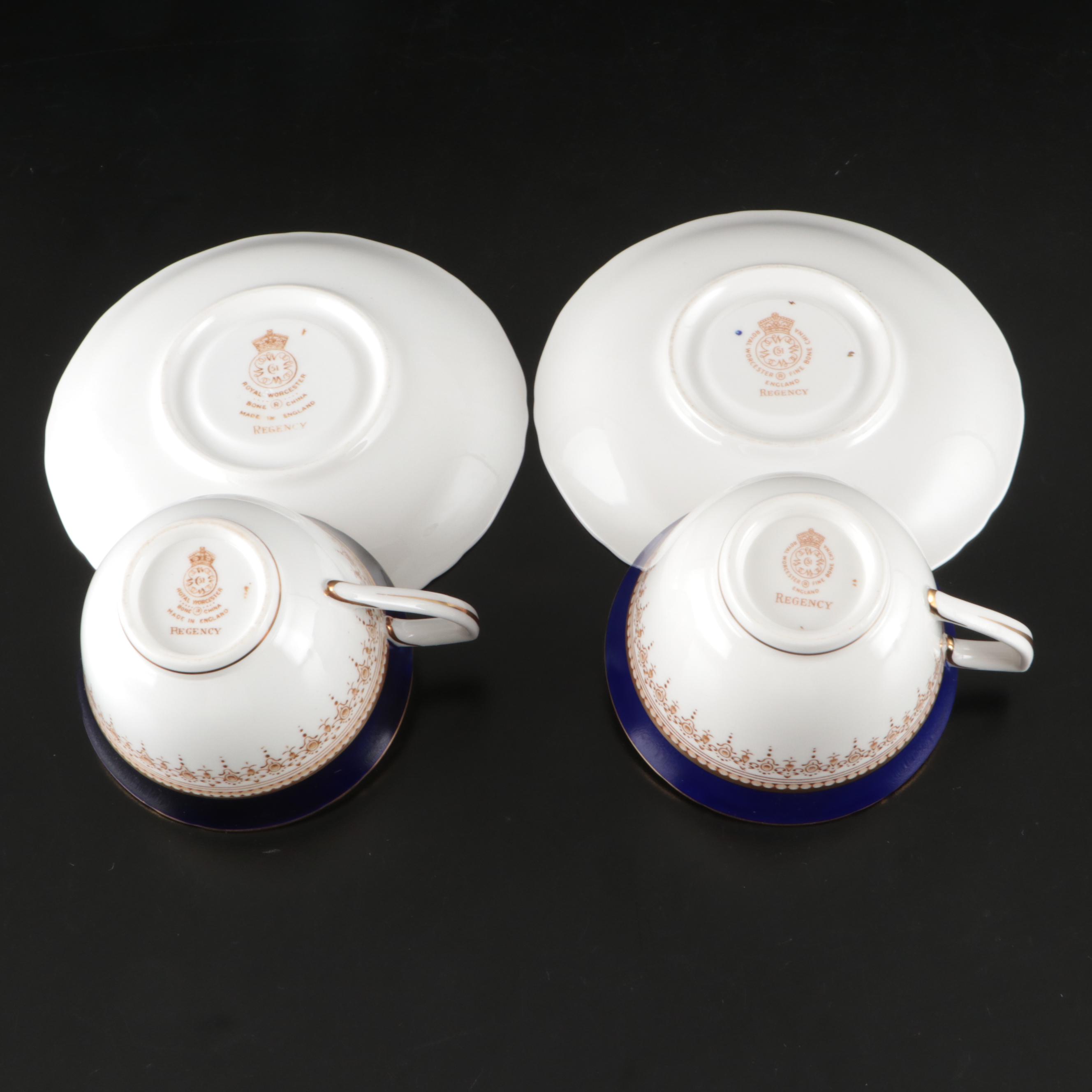 Royal Worcester "Regency" Ceramic Plates, Teacups and Saucers
