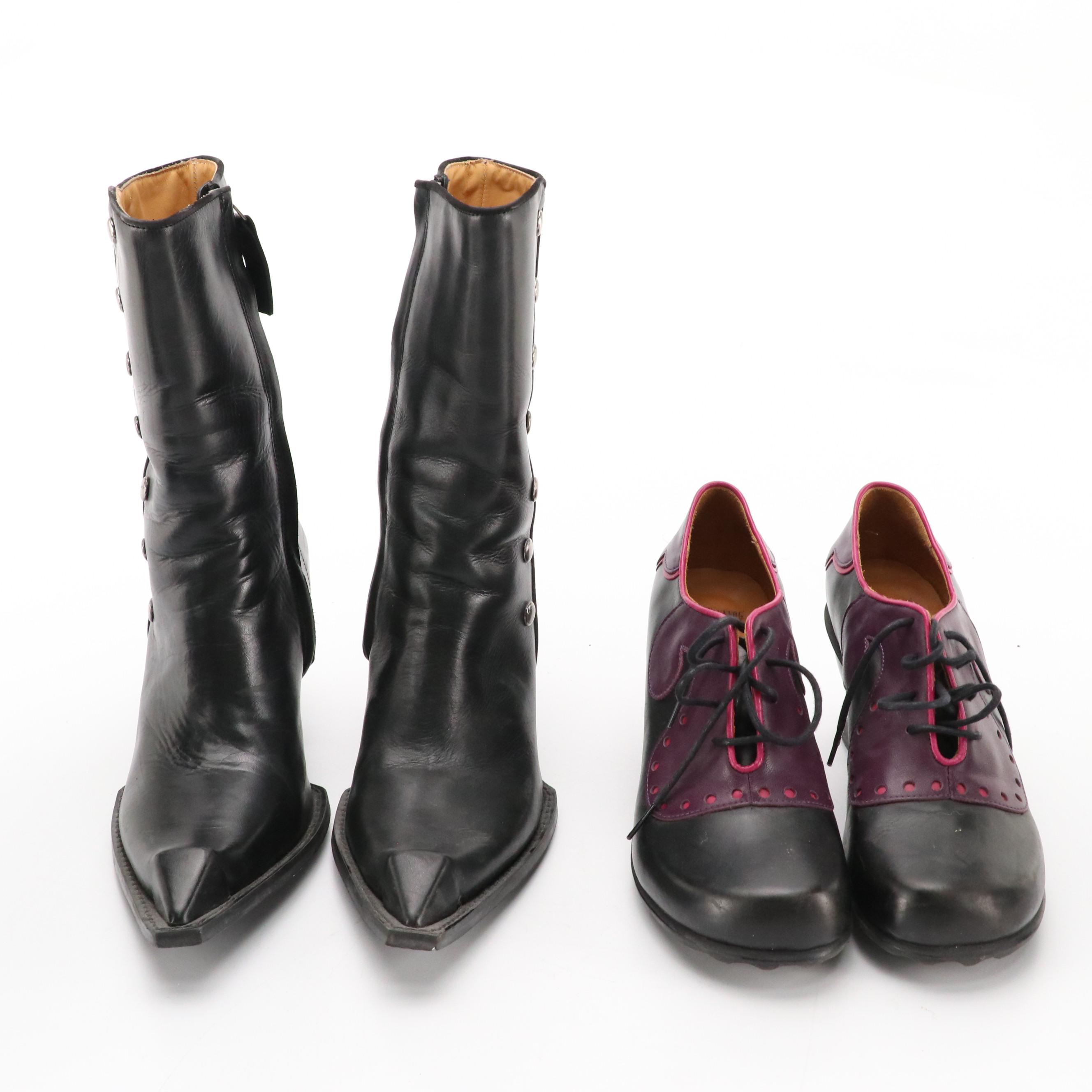 John Fluevog 'Swordfish Hi Dada Donuts' Studded Mid-Calf Boots, With Box