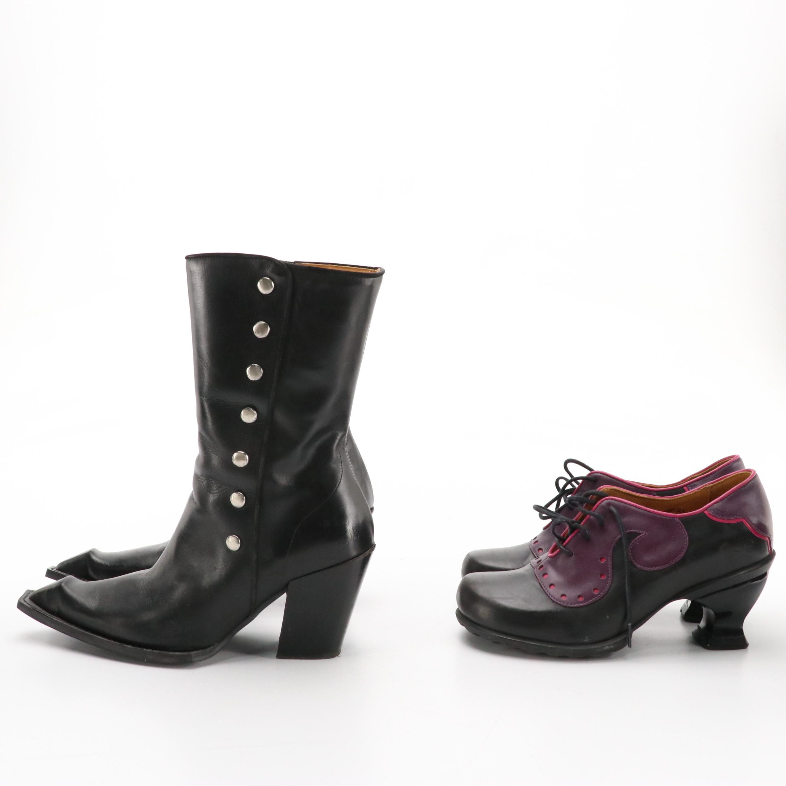 John Fluevog 'Swordfish Hi Dada Donuts' Studded Mid-Calf Boots, With Box