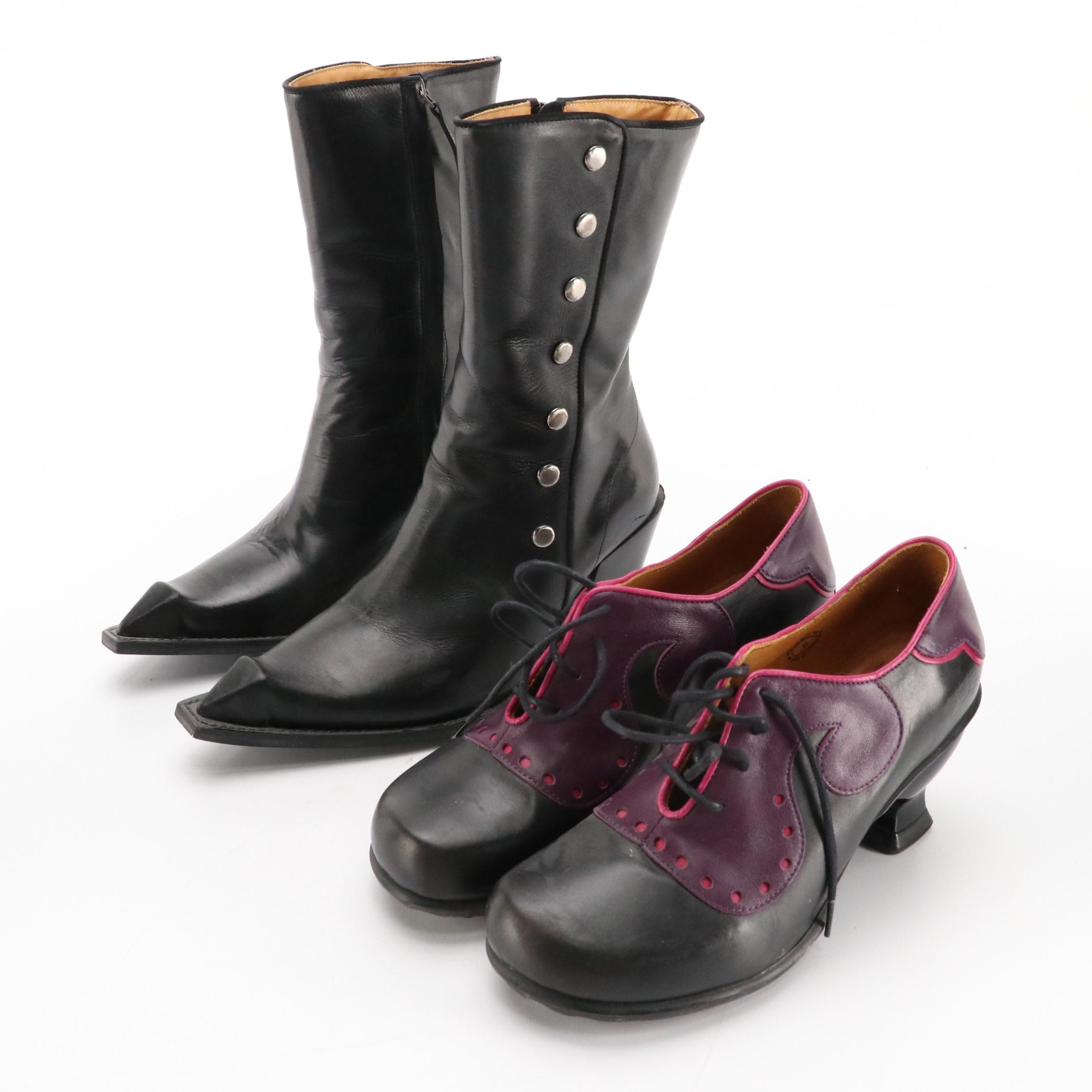John Fluevog 'Swordfish Hi Dada Donuts' Studded Mid-Calf Boots, With Box