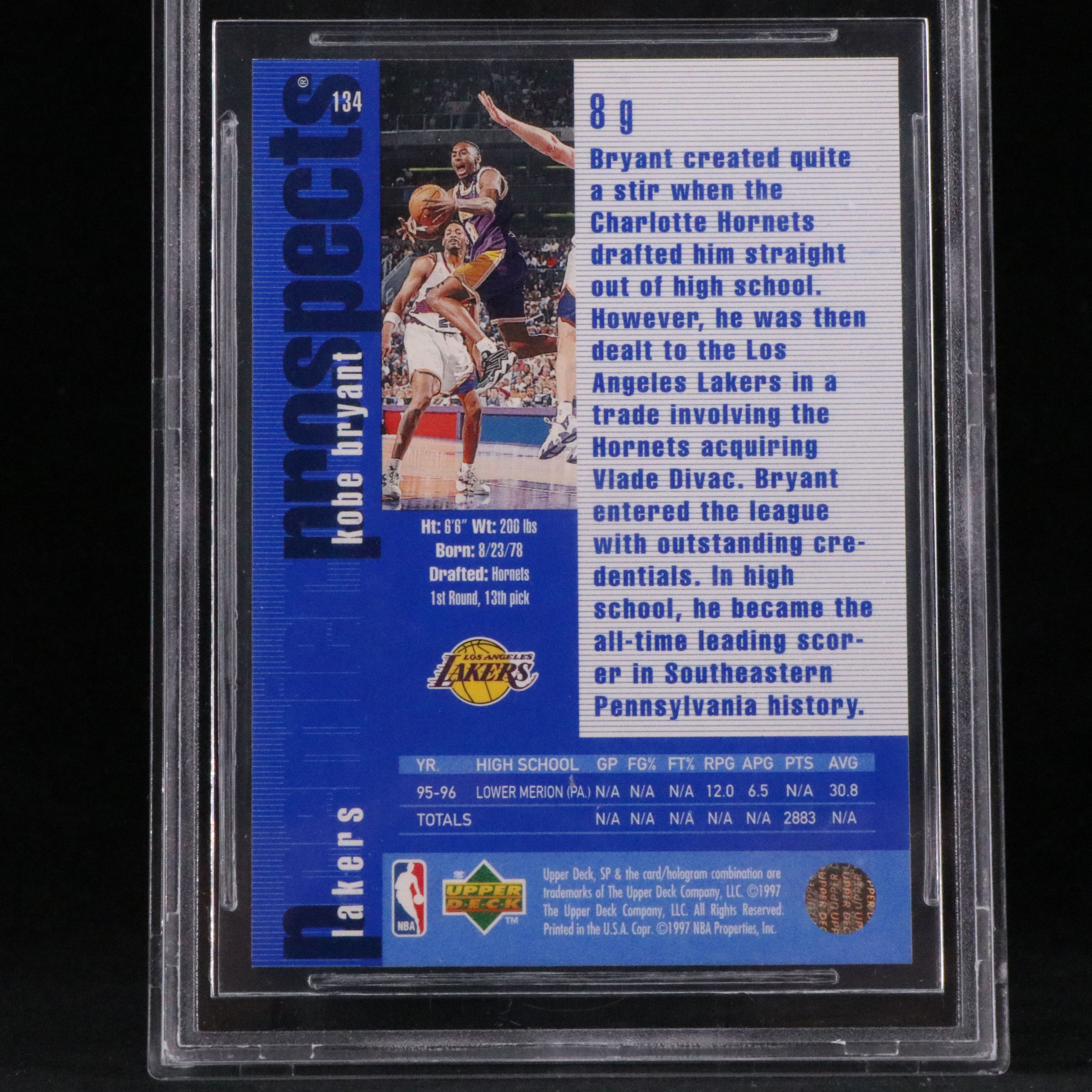 1996-97 SP Kobe Bryant Los Angeles Lakers Rookie Card Graded BGS 9