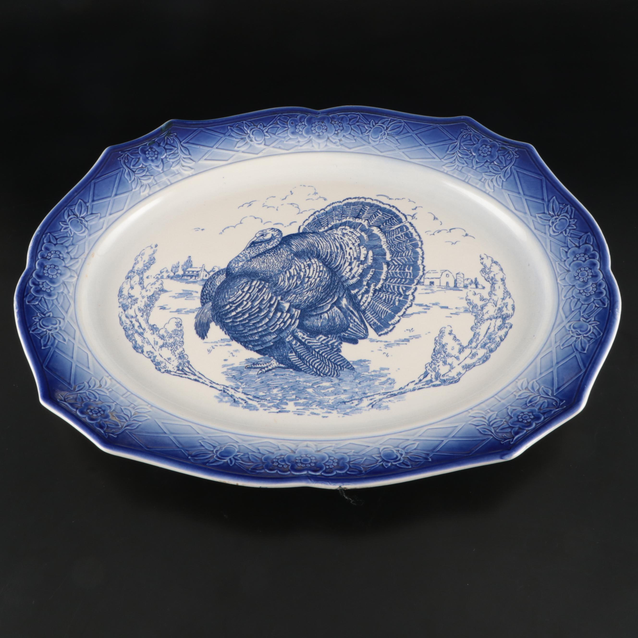 The Salem China Co. "Turkey" Blue Transferware Platter