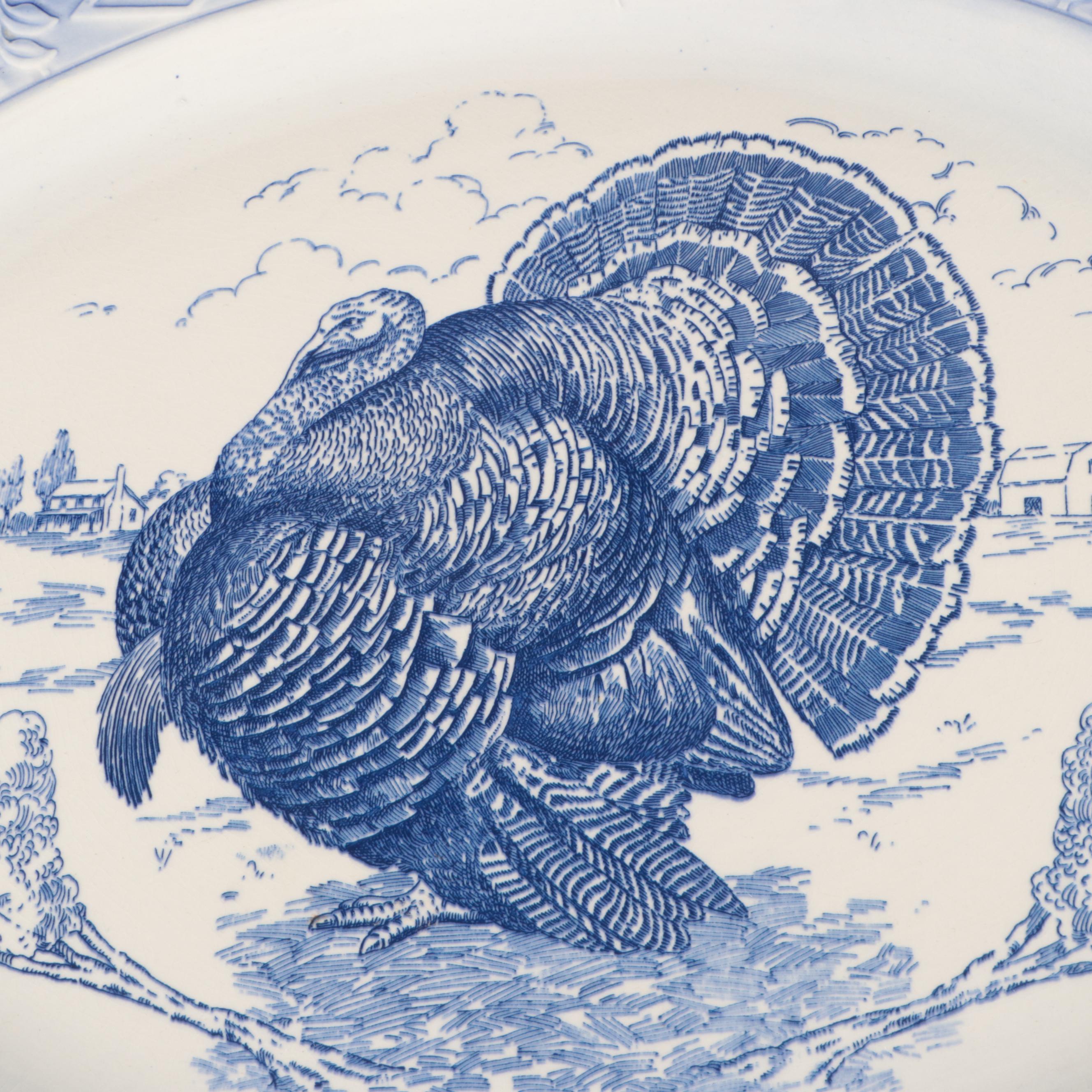 The Salem China Co. "Turkey" Blue Transferware Platter