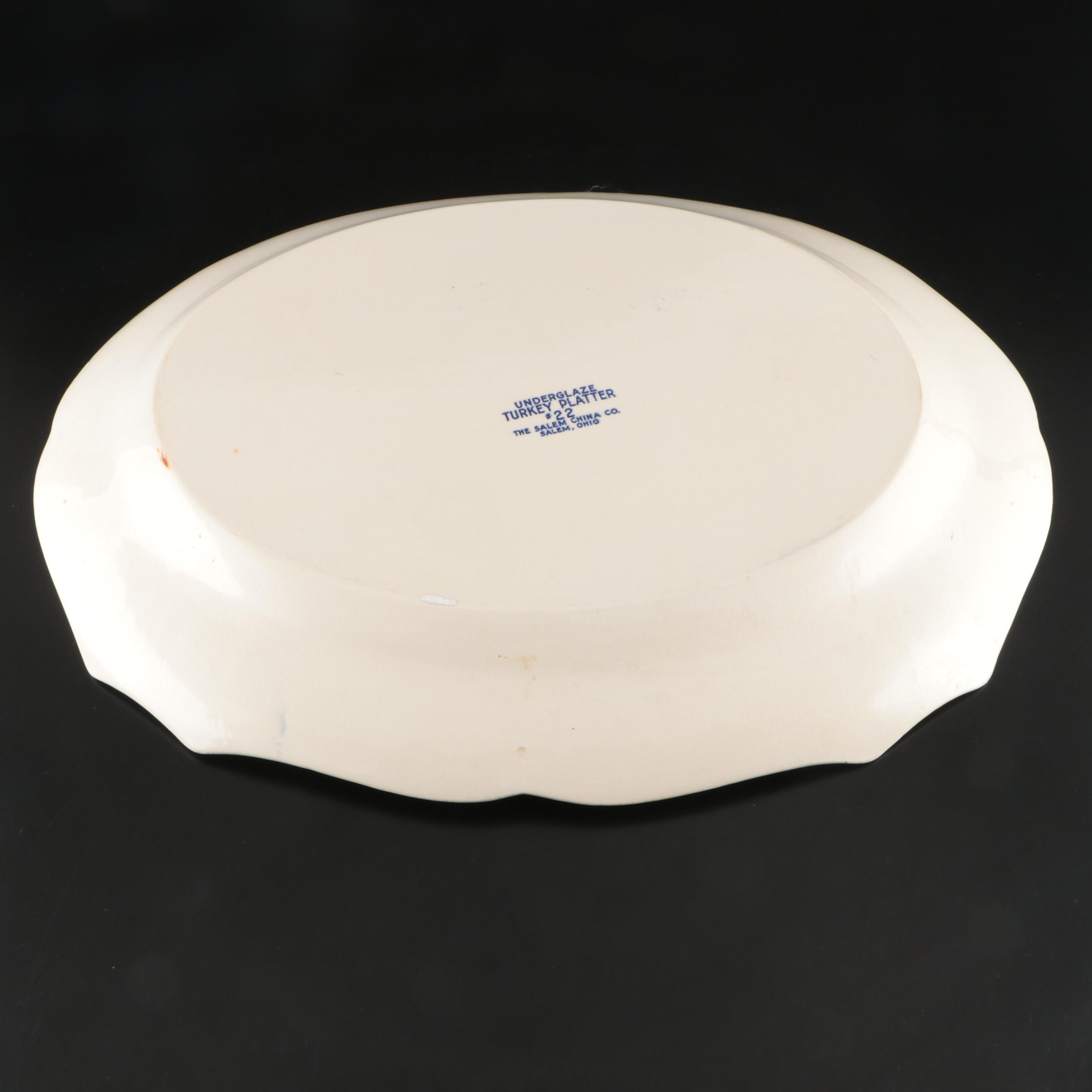 The Salem China Co. "Turkey" Blue Transferware Platter