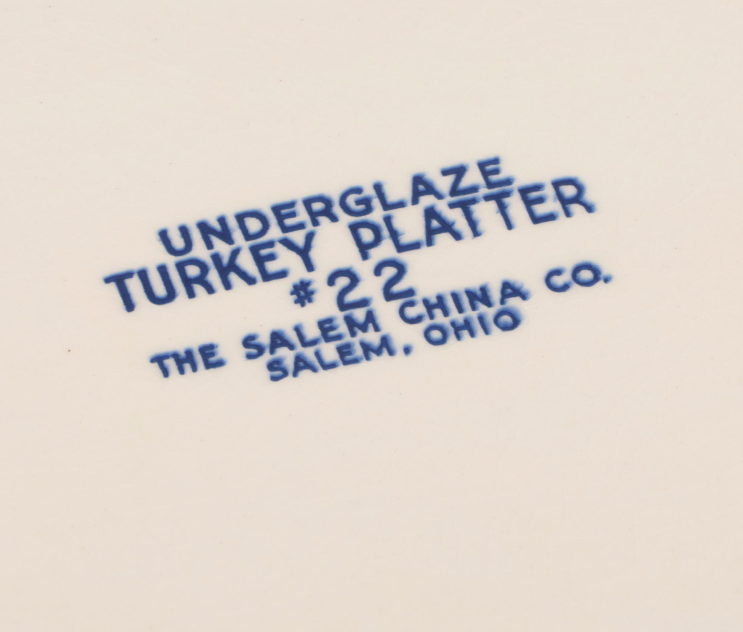 The Salem China Co. "Turkey" Blue Transferware Platter