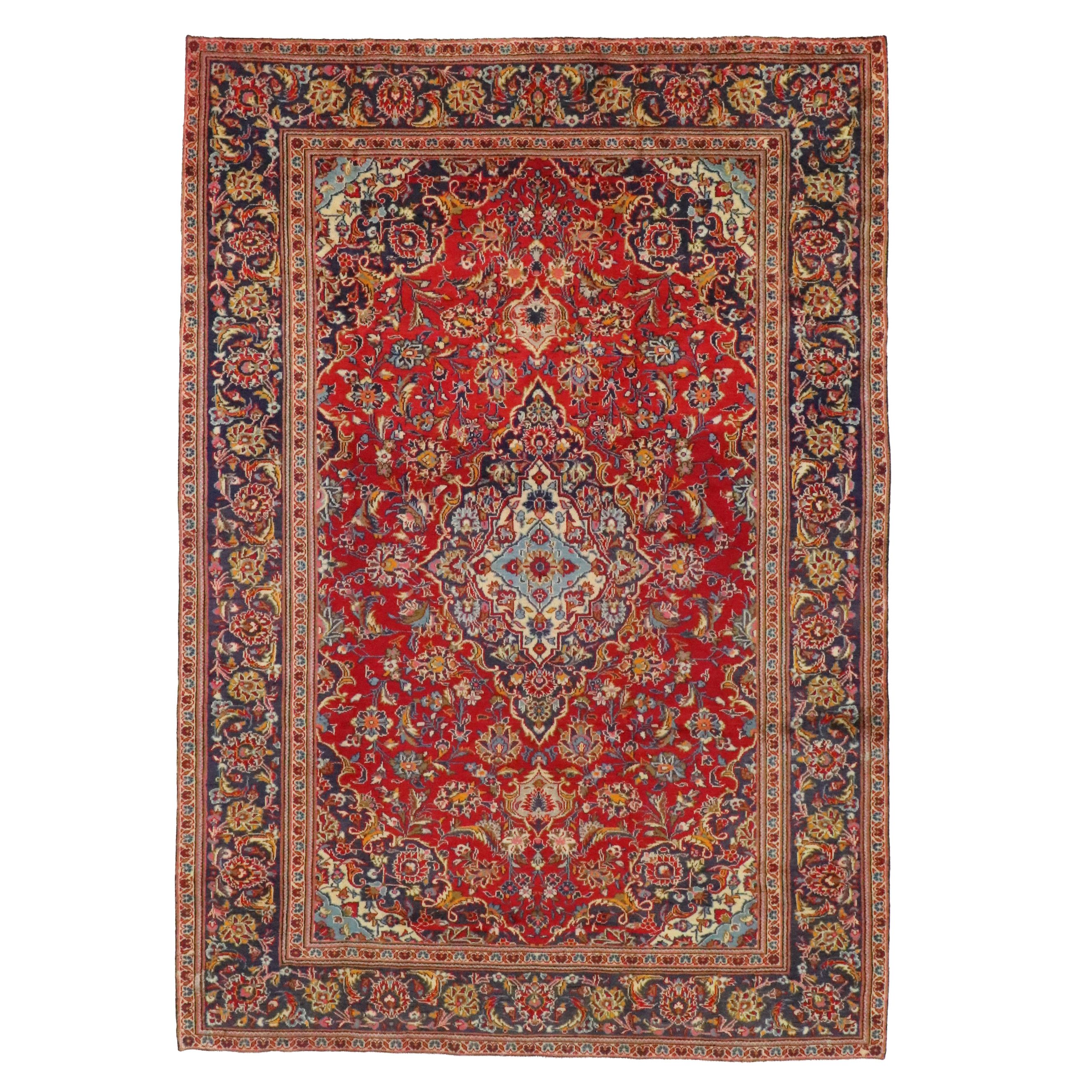 7'2 x 10'5 Hand-Knotted Persian Kashan Area Rug