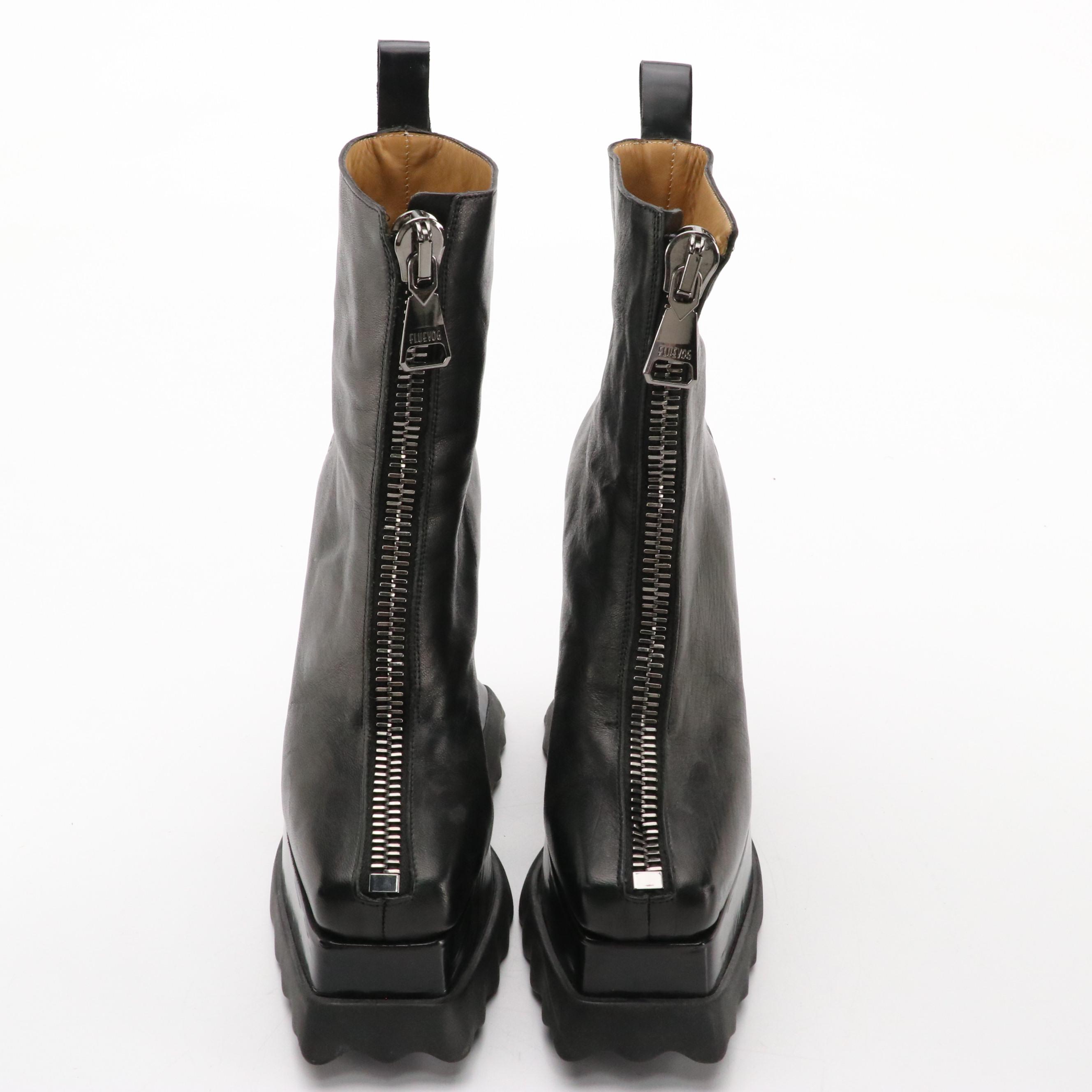 John Fluevog 'Munster Max Petunia' Mid-Calf Platform Leather Boots in Box