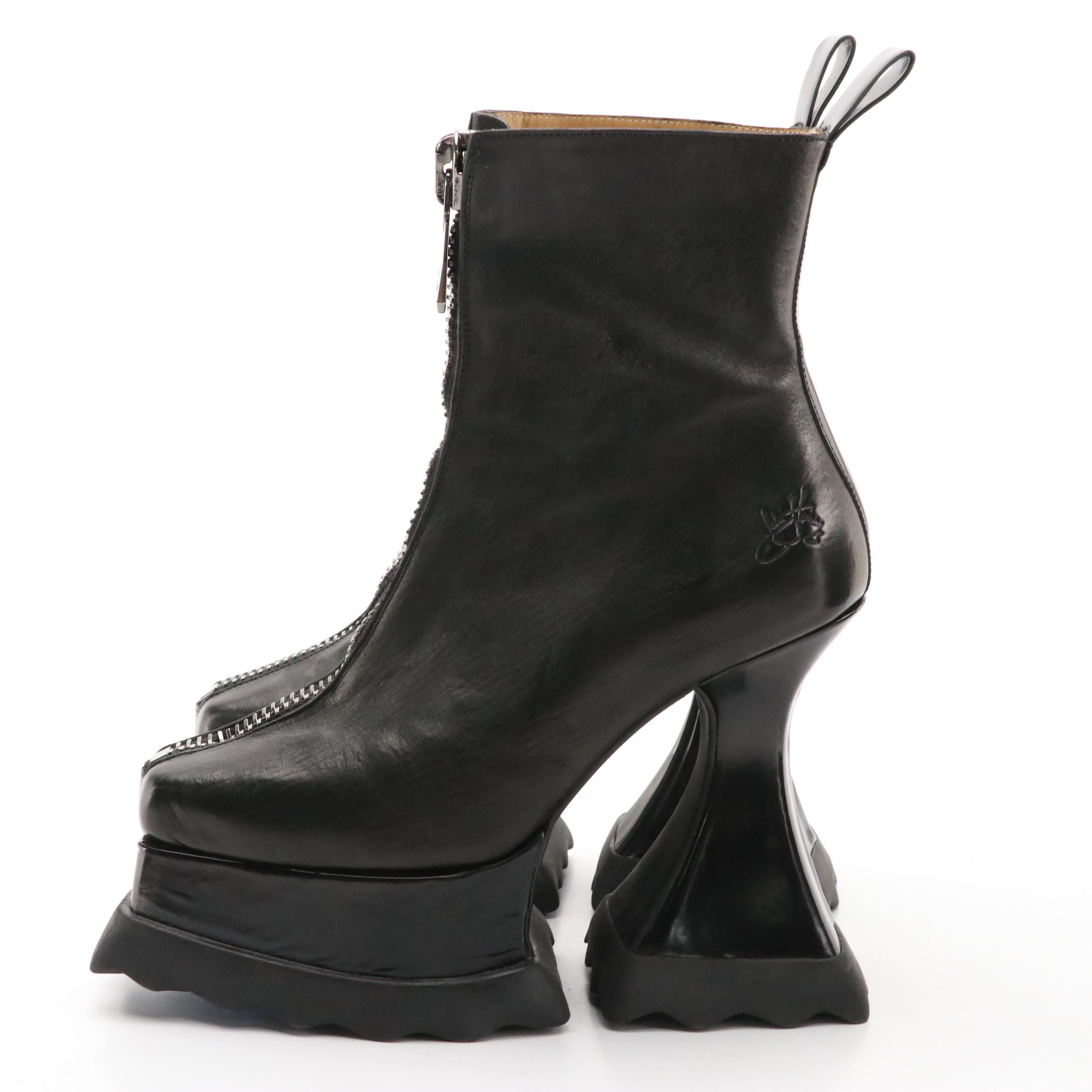 John Fluevog 'Munster Max Petunia' Mid-Calf Platform Leather Boots in Box