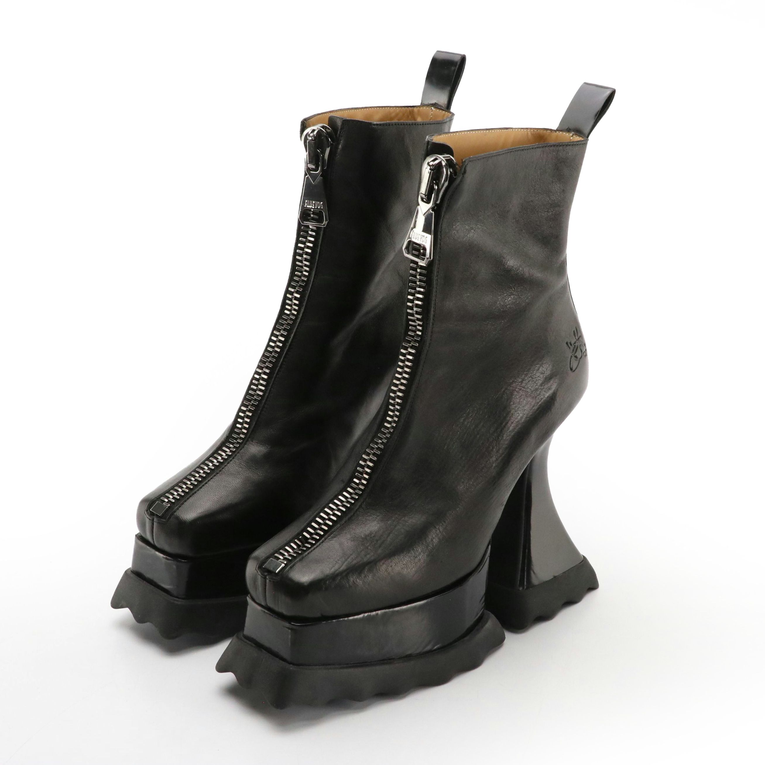 John Fluevog 'Munster Max Petunia' Mid-Calf Platform Leather Boots in Box