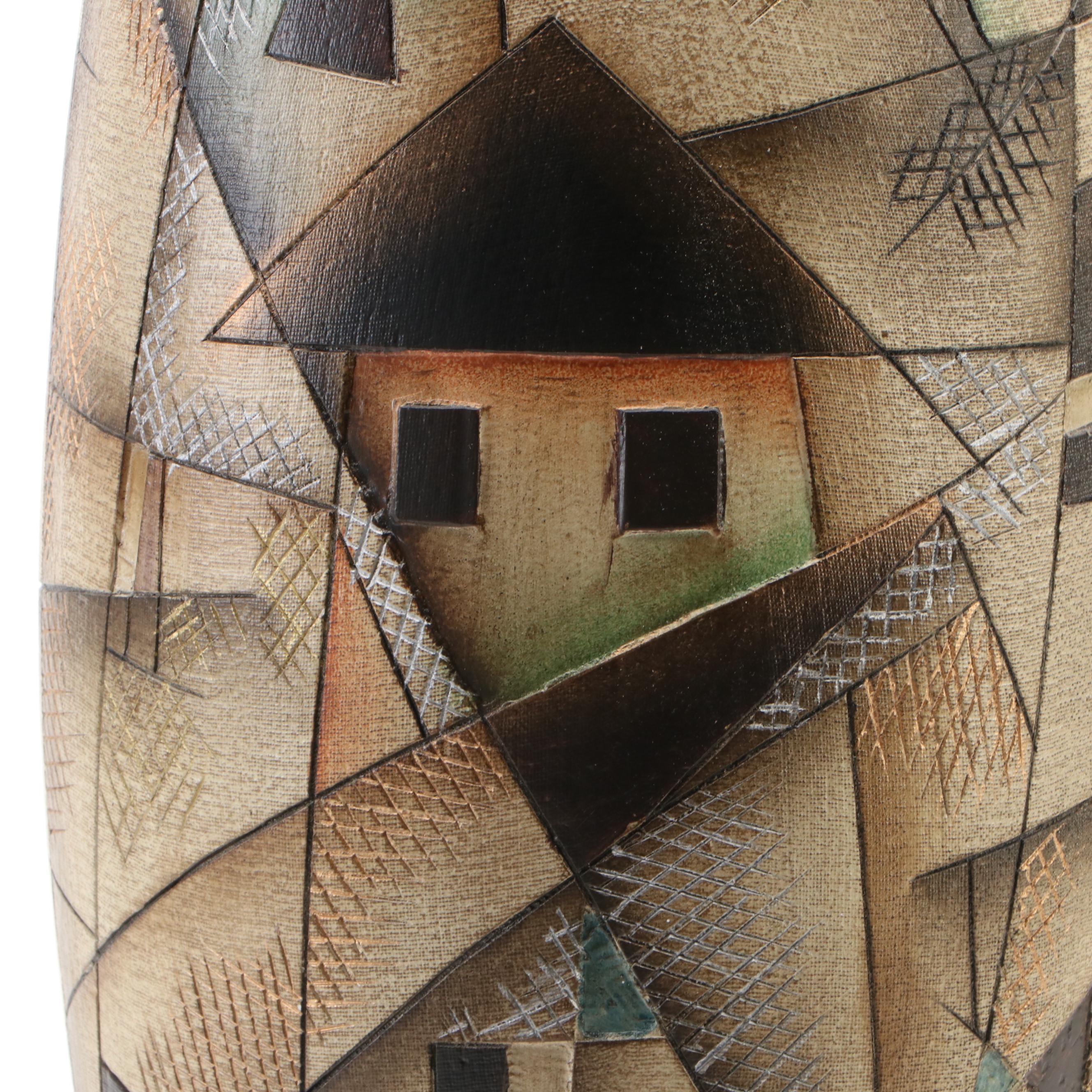 Contemporary Abstract Village Scene Textured Floor Vase