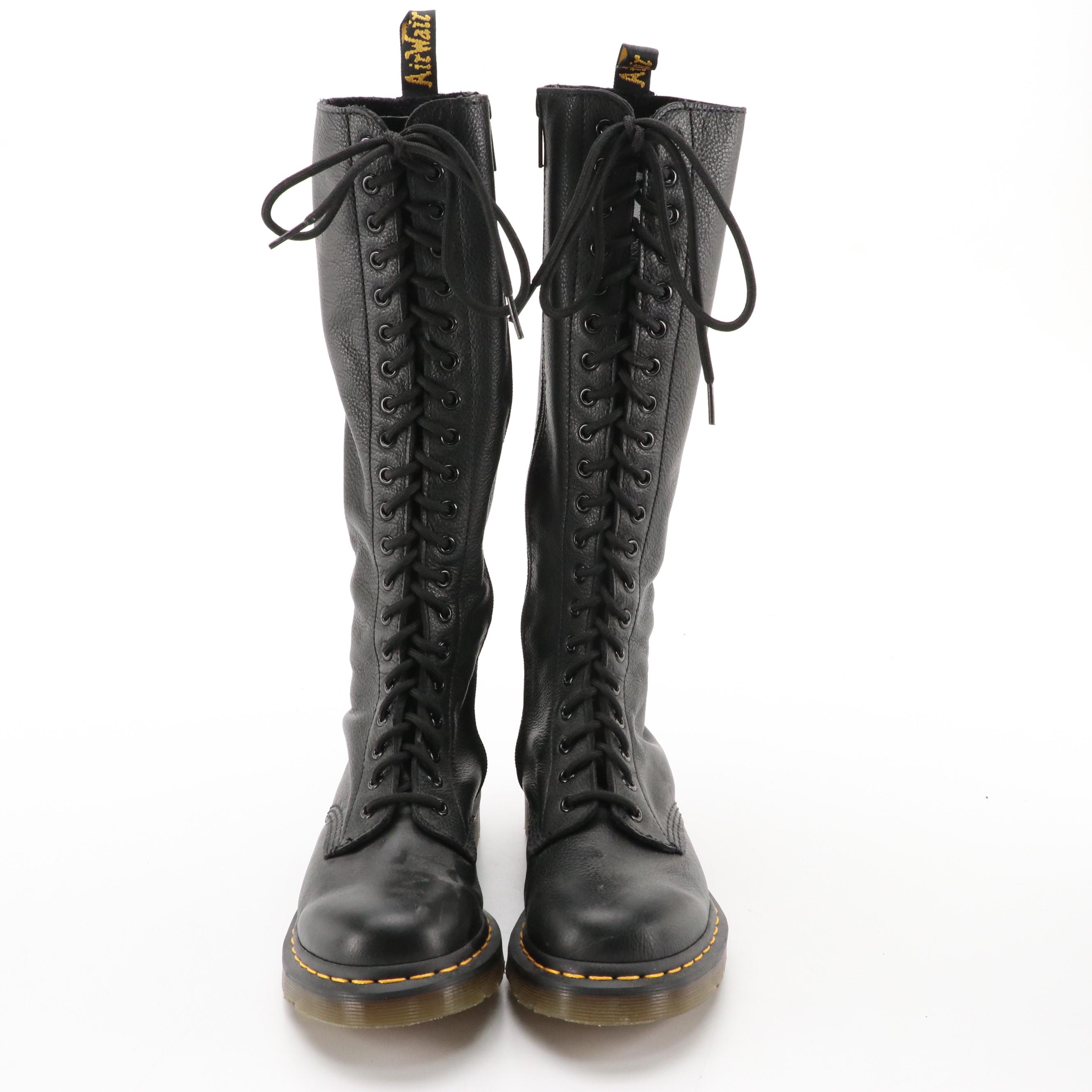 Dr. Martens Virginia 1B60 Lace-Up Knee-High Boots in Black Leather with Box