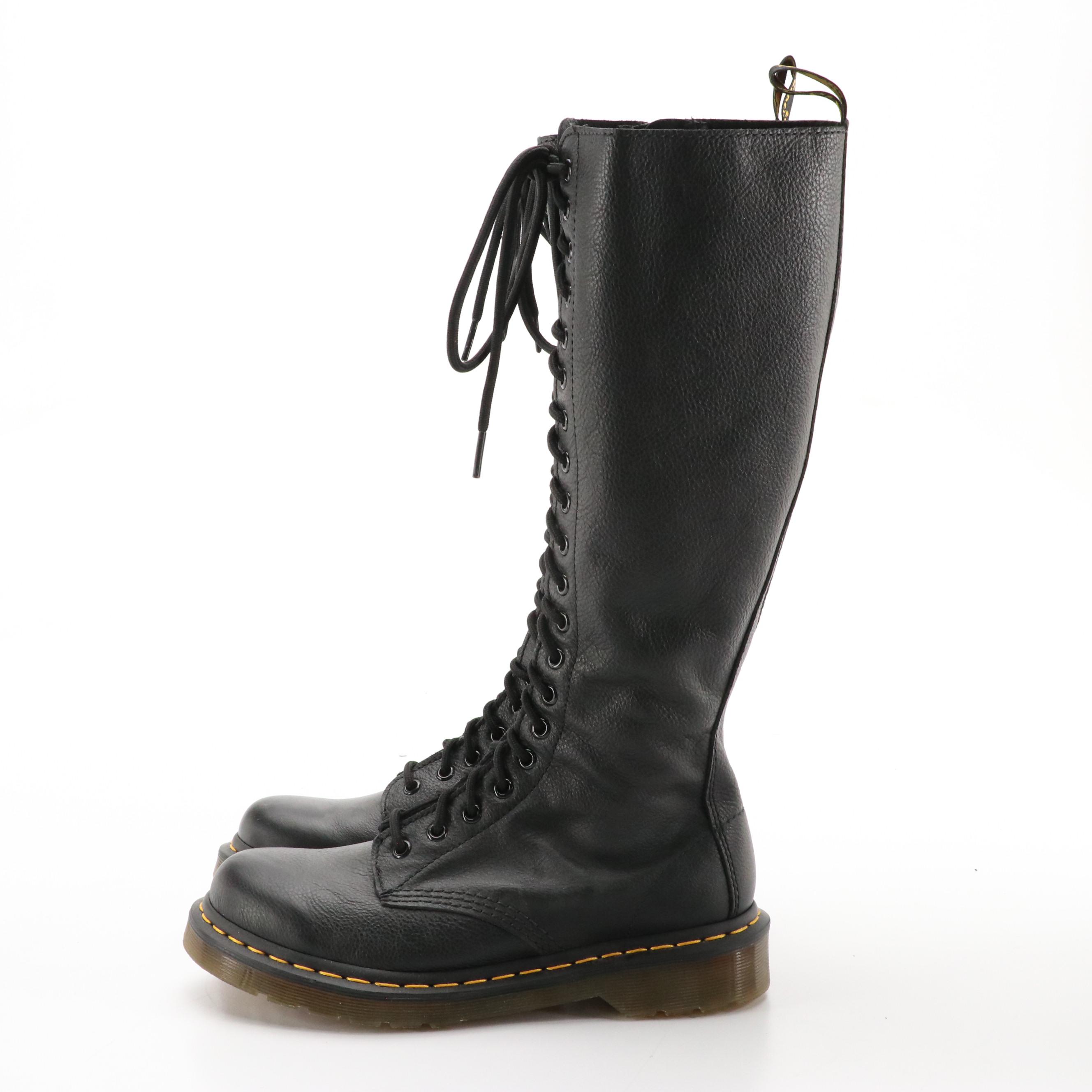 Dr. Martens Virginia 1B60 Lace-Up Knee-High Boots in Black Leather with Box