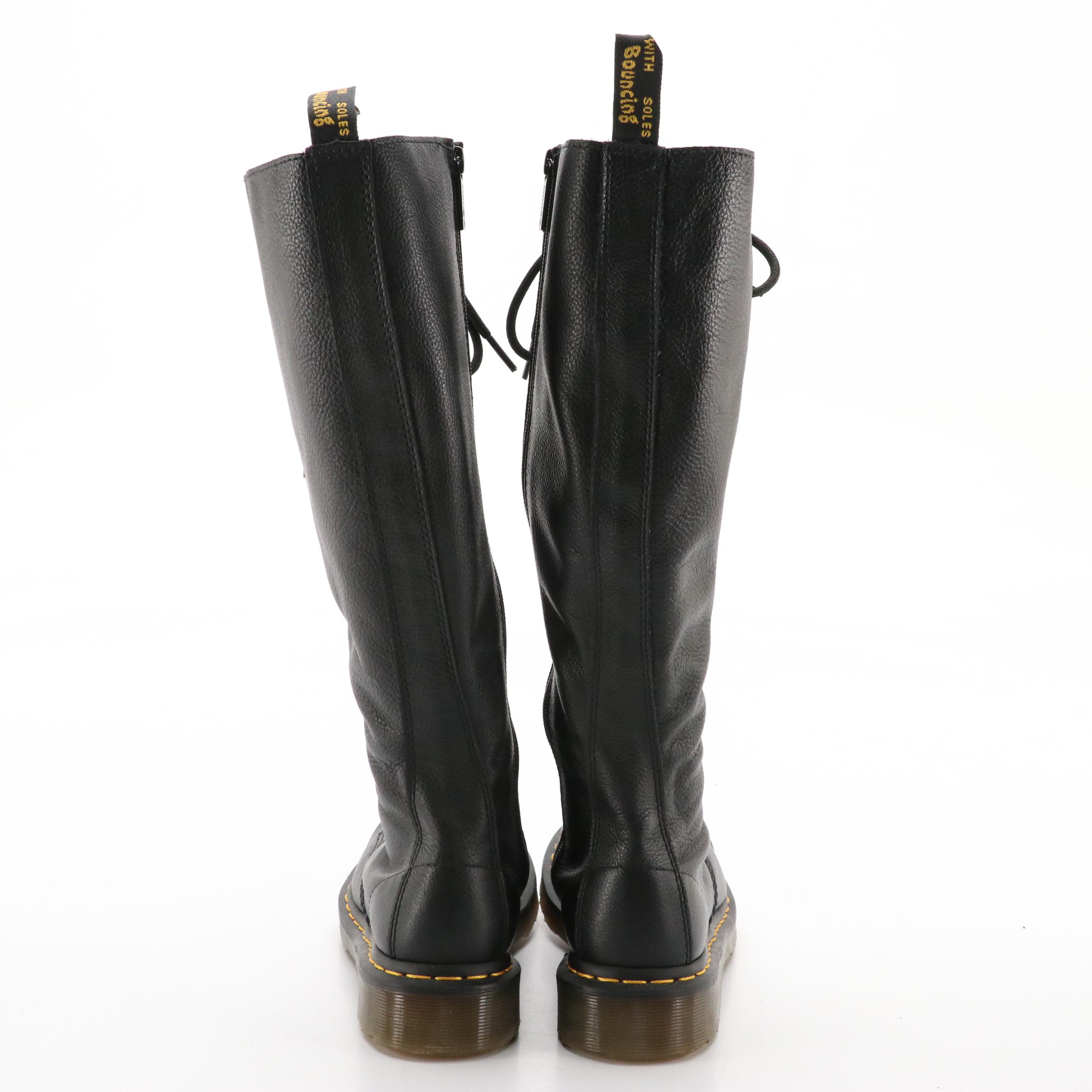 Dr. Martens Virginia 1B60 Lace-Up Knee-High Boots in Black Leather with Box