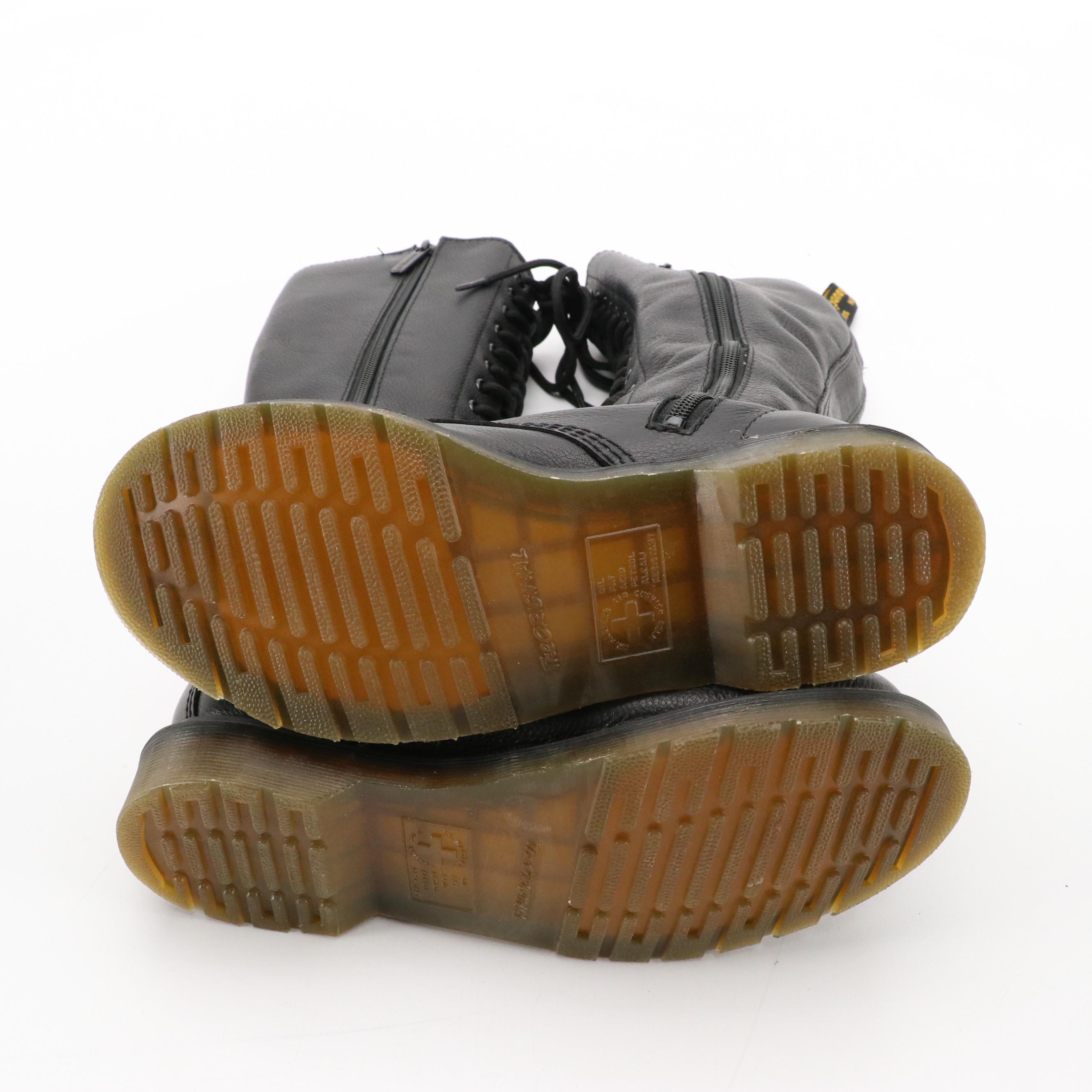 Dr. Martens Virginia 1B60 Lace-Up Knee-High Boots in Black Leather with Box