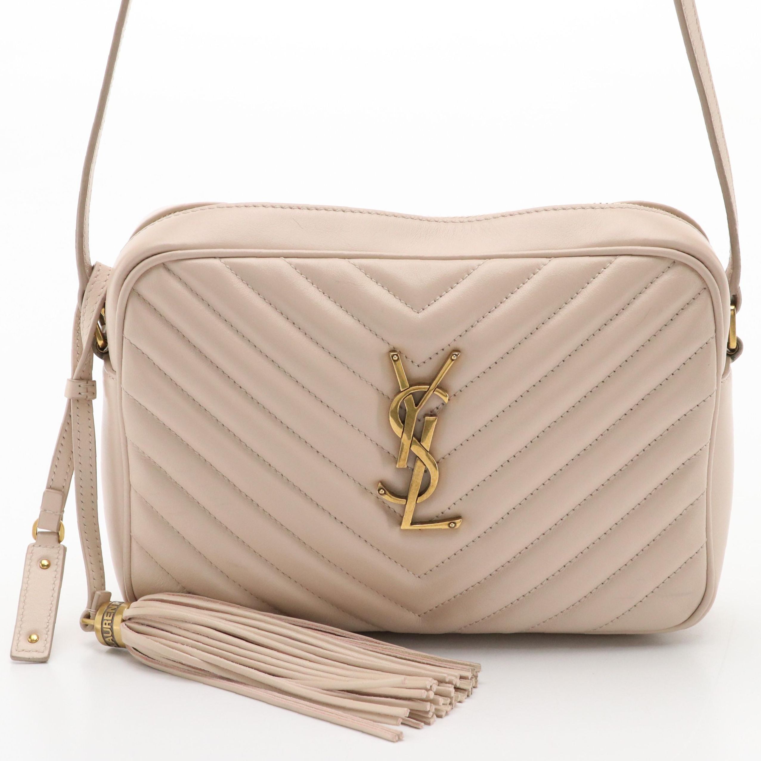 Yves Saint Laurent Lou Camera Crossbody Bag in Neutral Chevron Quilted Leather