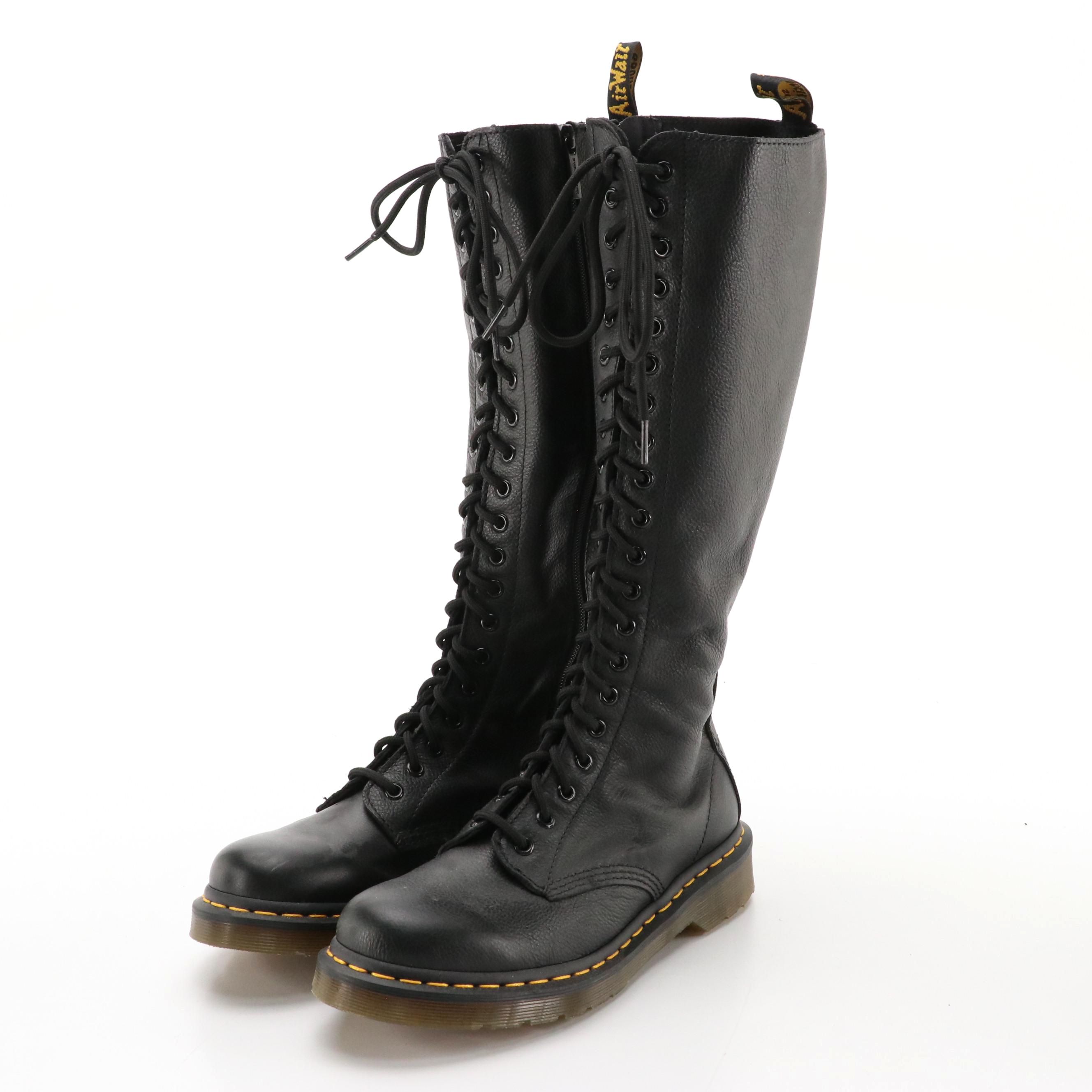 Dr. Martens Virginia 1B60 Lace-Up Knee-High Boots in Black Leather with Box